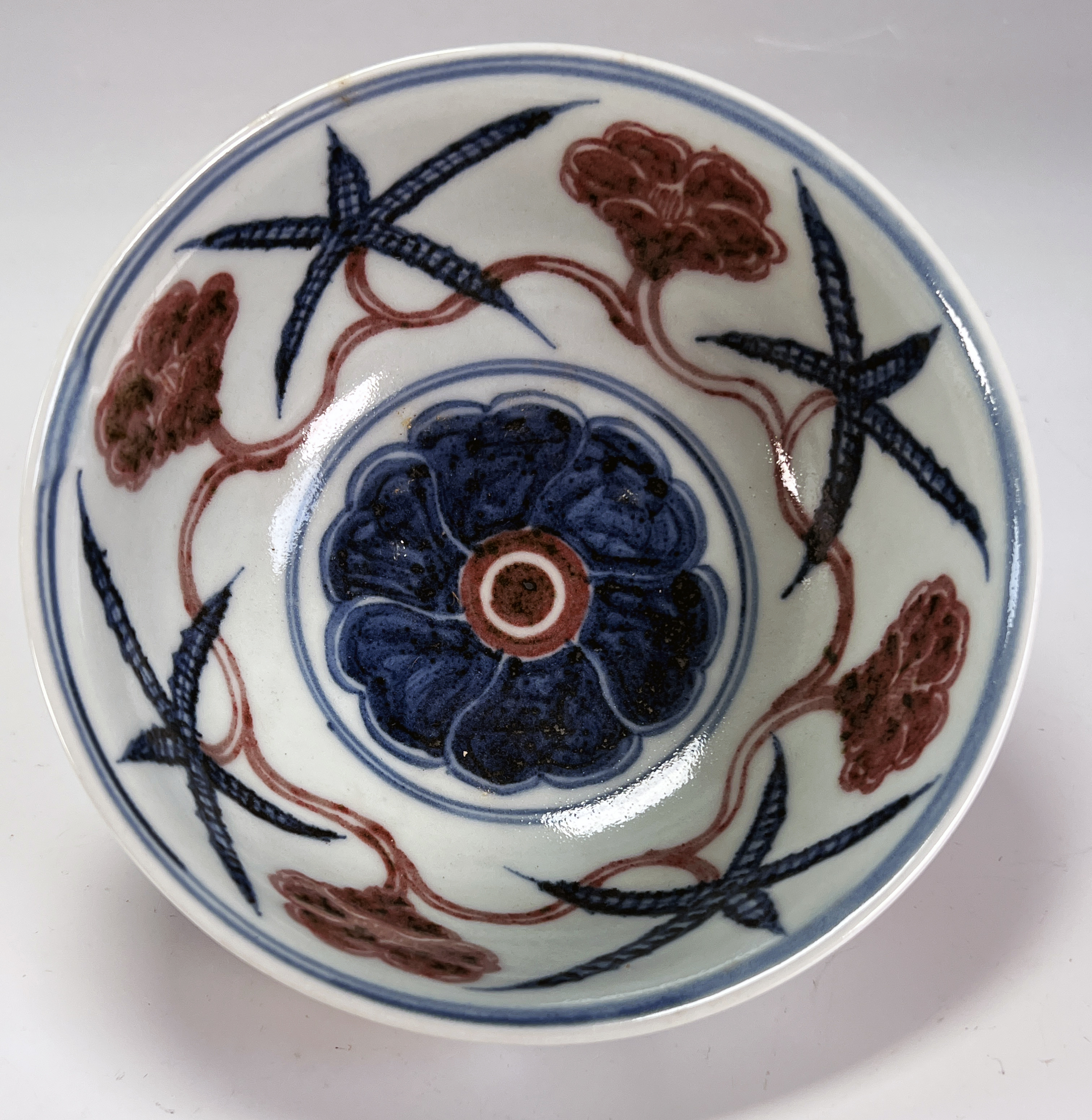 Chinese Porcelain Blue & Red Floral Bowl image 2