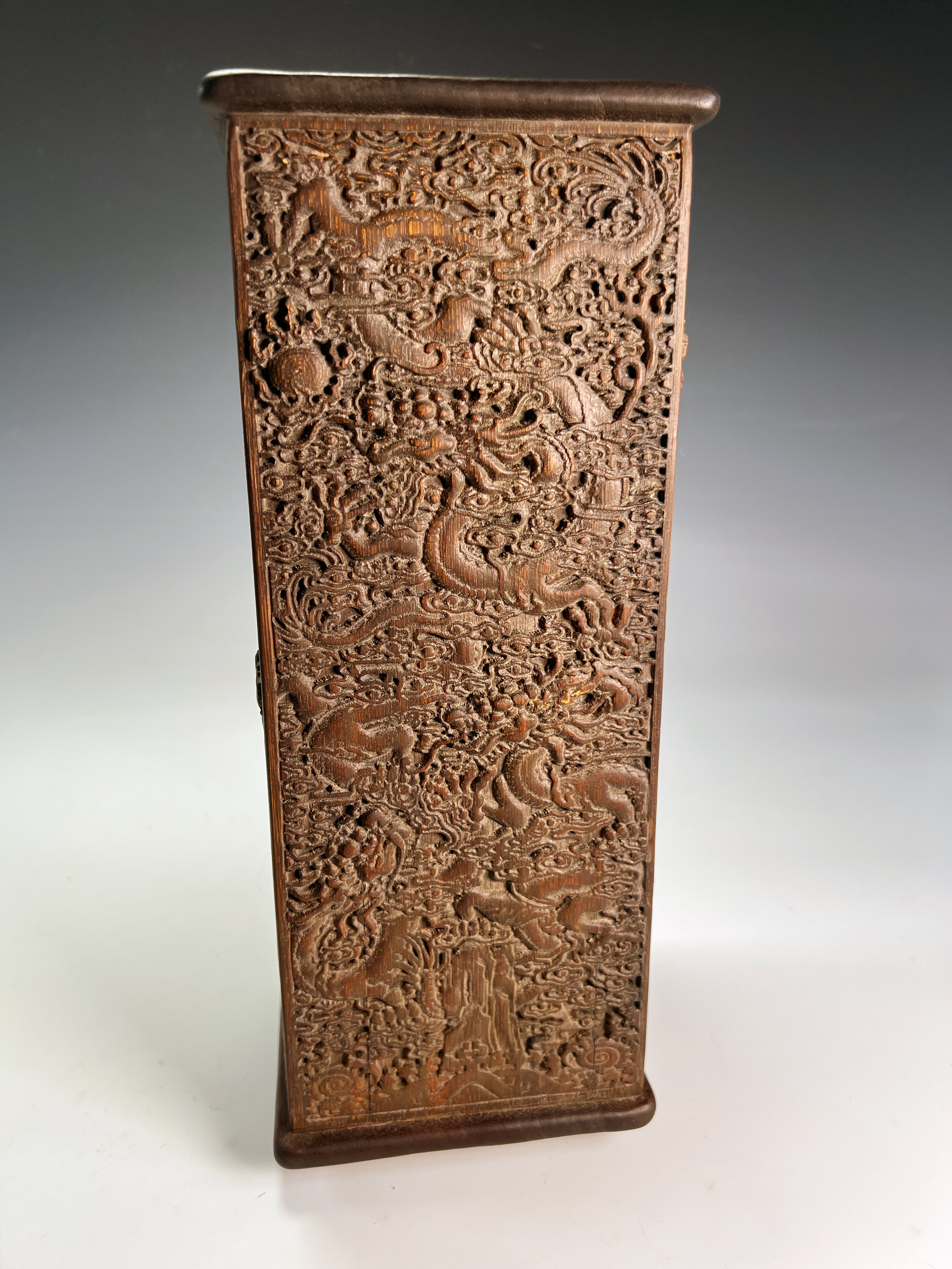 Carved Wooden Squared Dragon Vase image 2