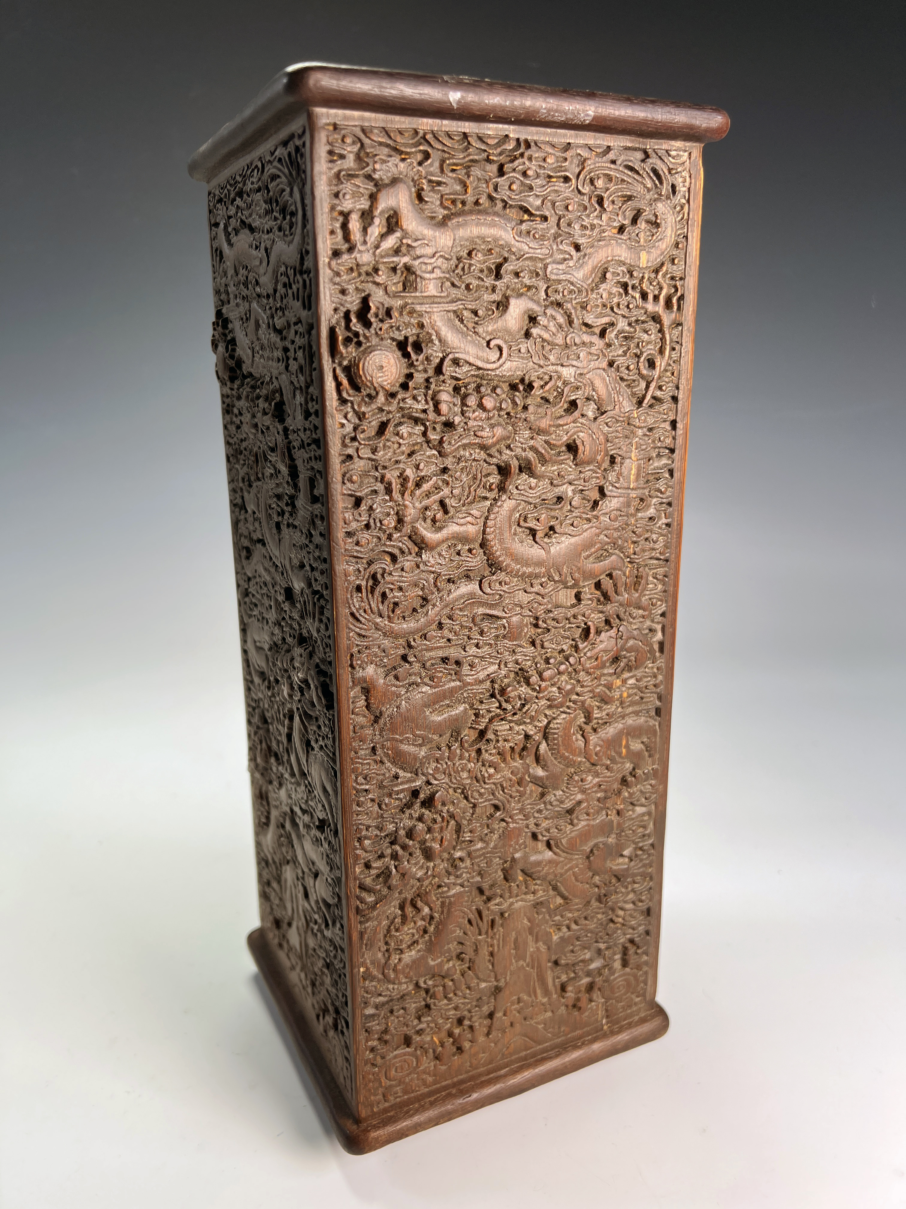 Carved Wooden Squared Dragon Vase image 3