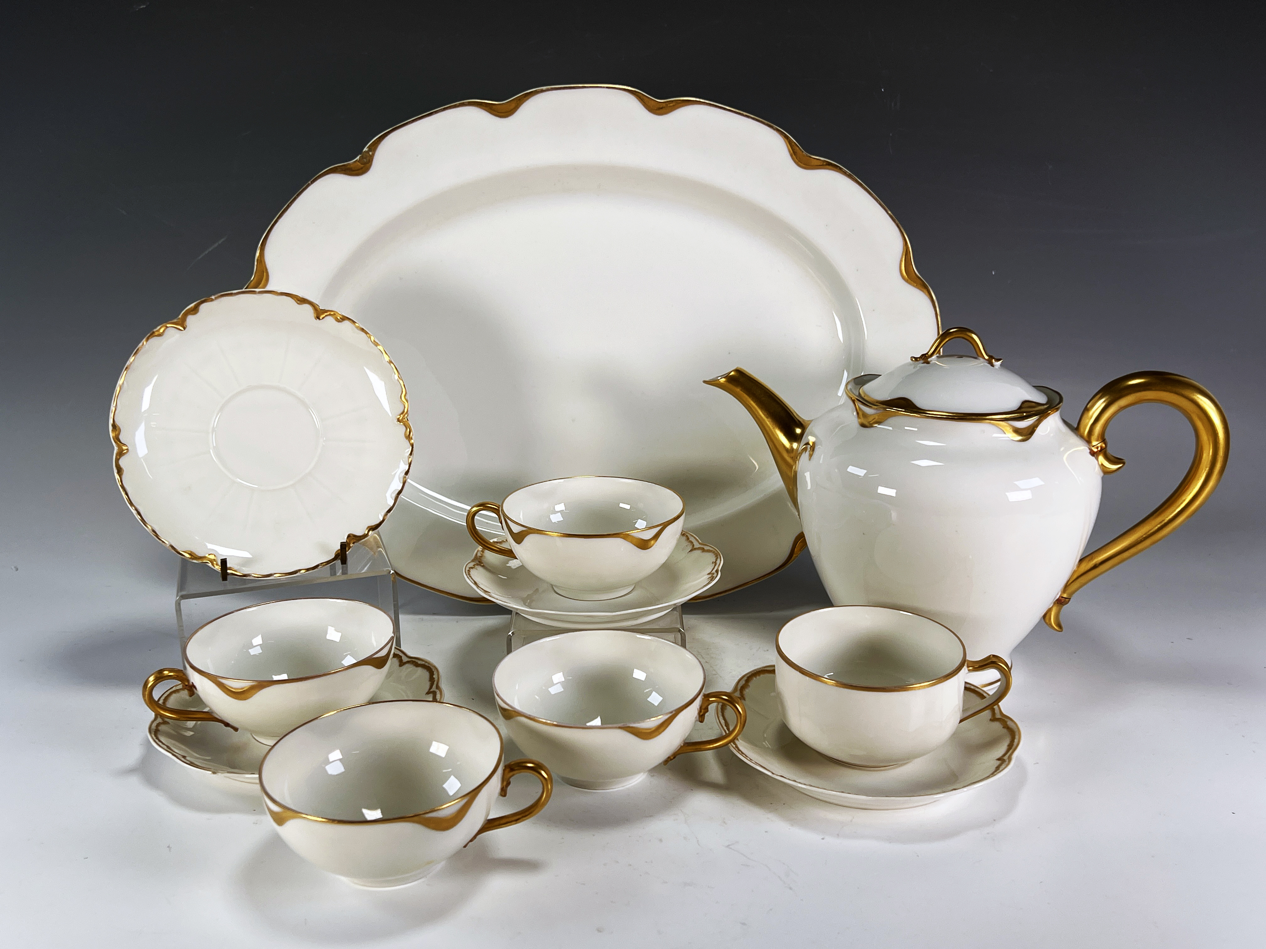 Assembled Lot Limoges Tea Pot, Cups, Saucers, Platter image 1
