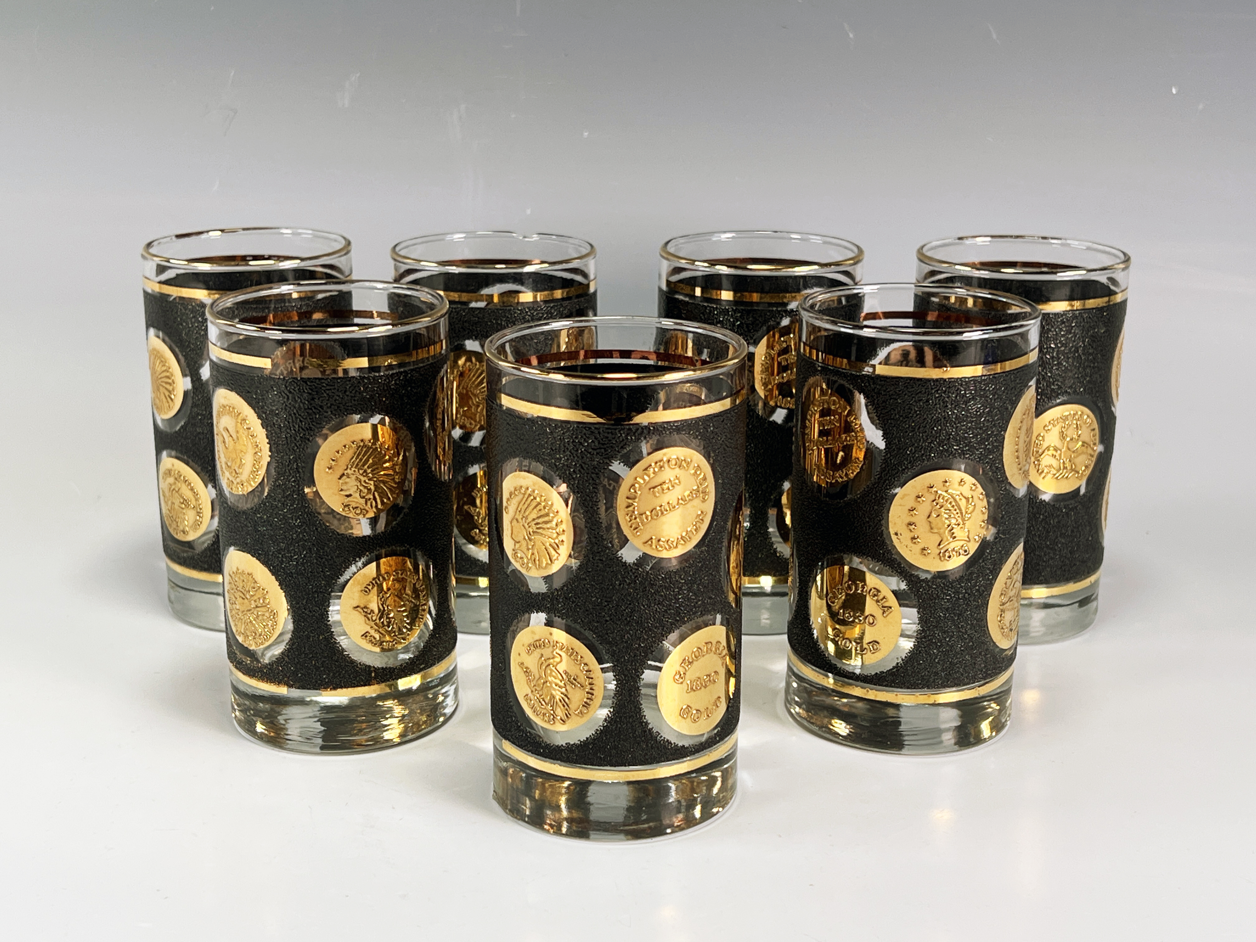 7 Black Textured Gold Coin Glass Tumblers image 1