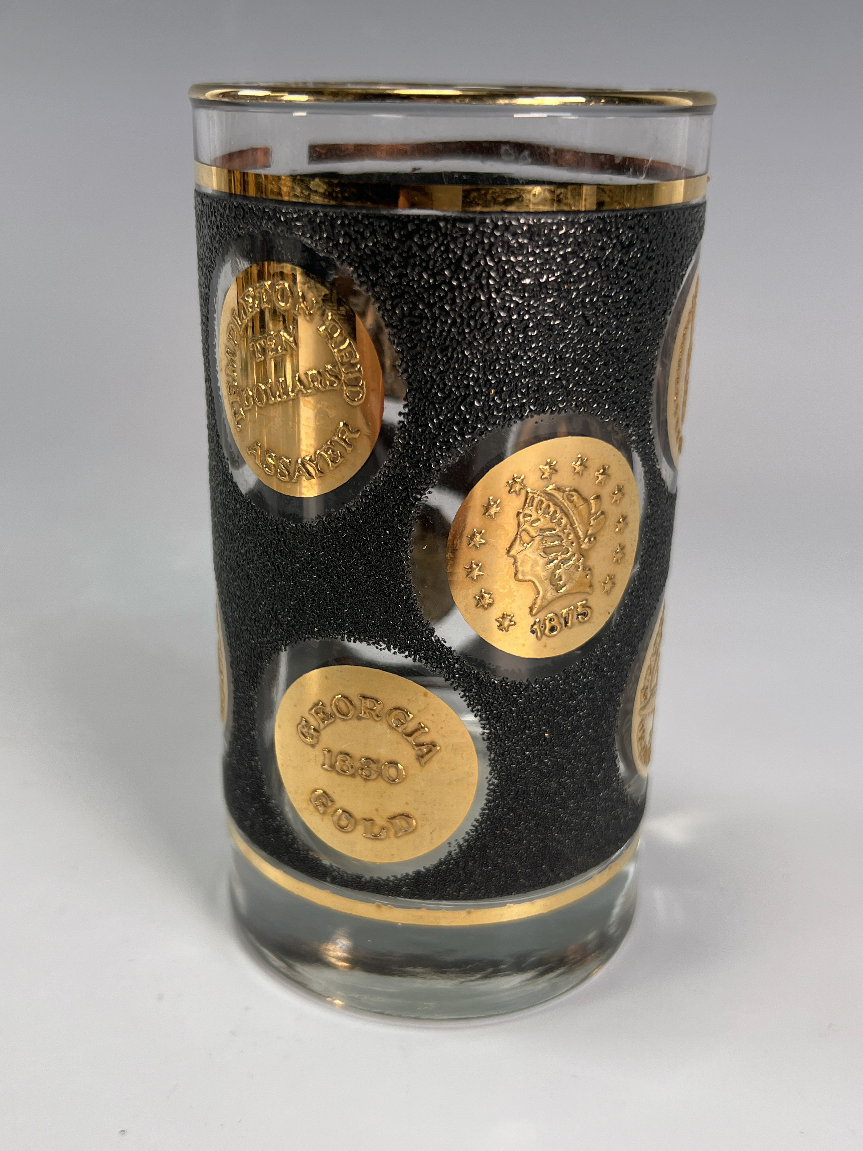 7 Black Textured Gold Coin Glass Tumblers image 2