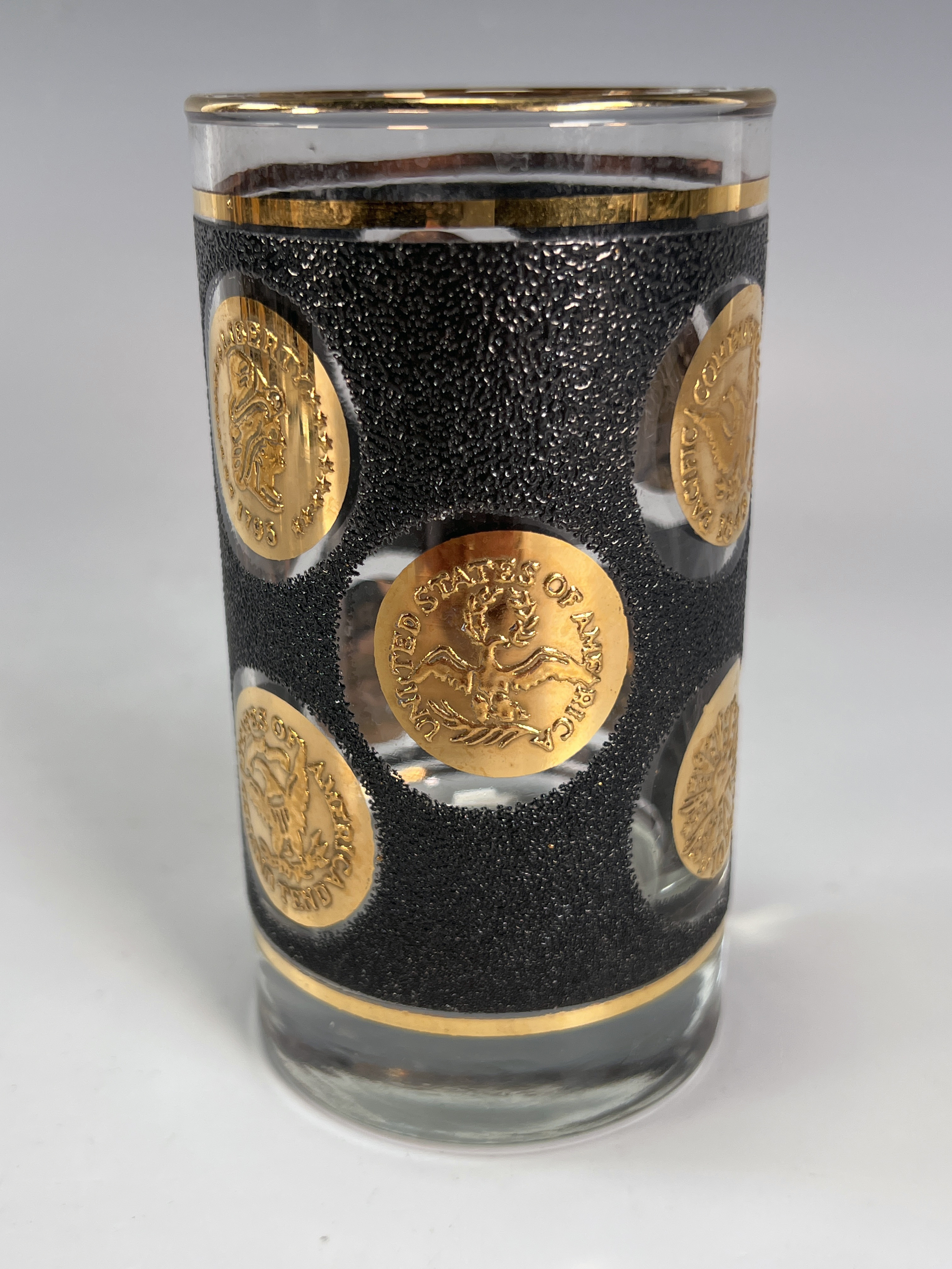 7 Black Textured Gold Coin Glass Tumblers image 3