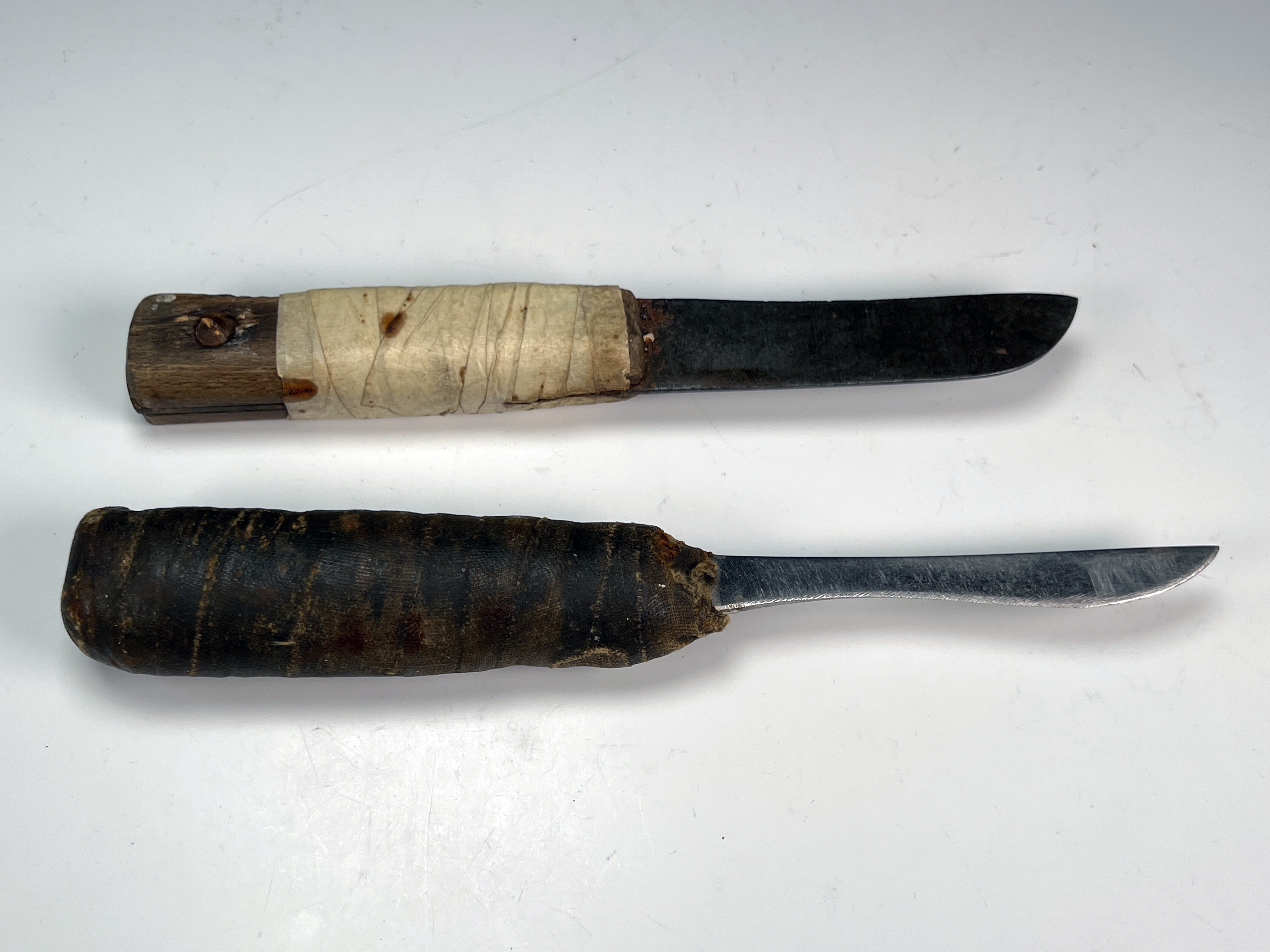 Pair Of Vintage Shiv Knives With Wrapped Wooden Handles - 8.5 Inches image 1
