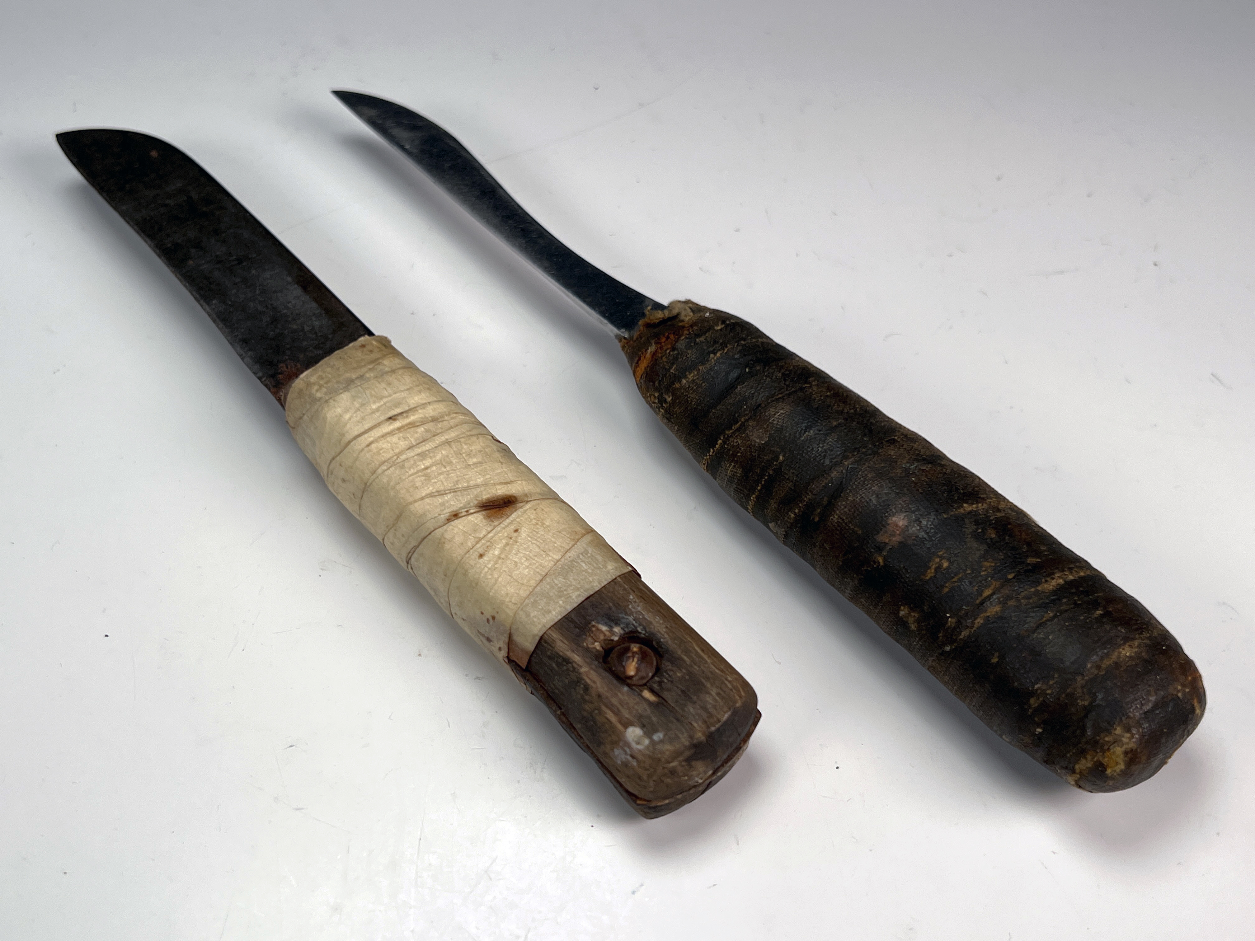 Pair Of Vintage Shiv Knives With Wrapped Wooden Handles - 8.5 Inches image 2