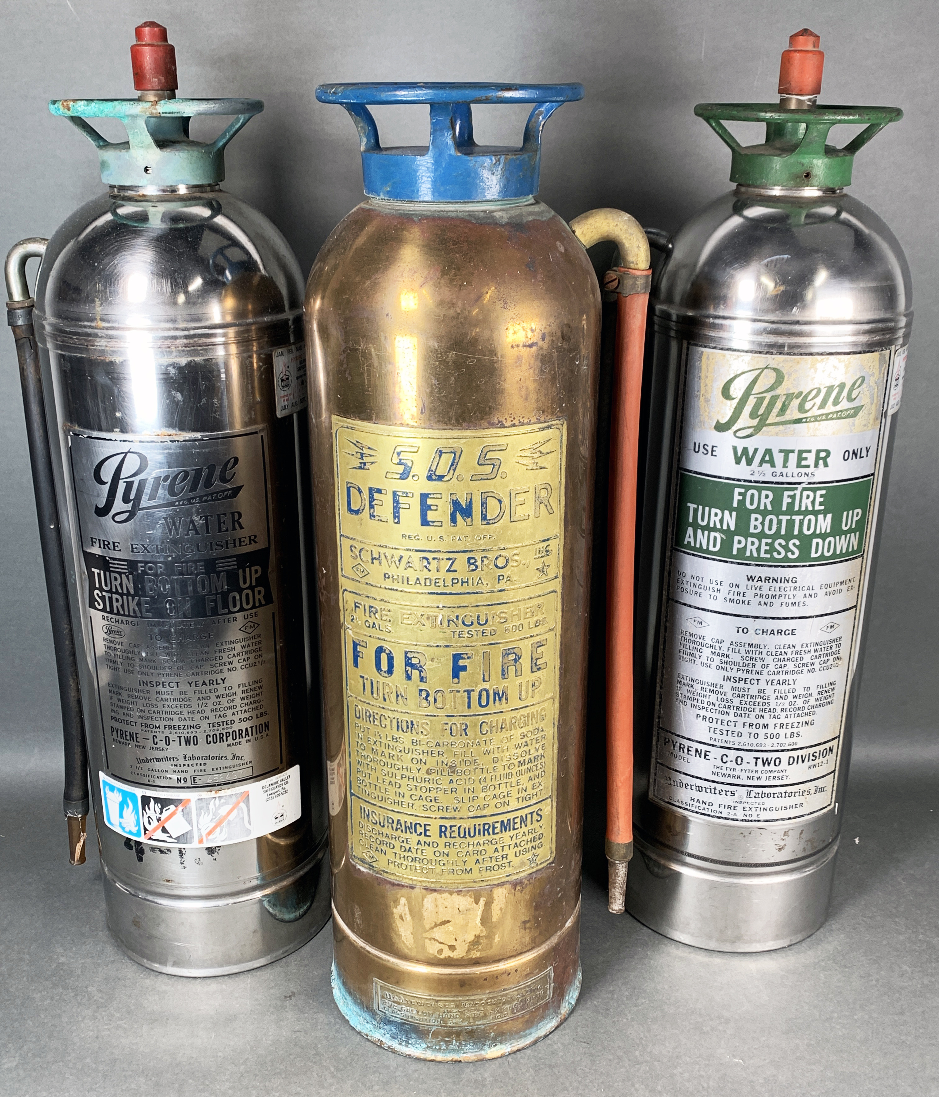 3 Vintage Fire Extinguishers image 1