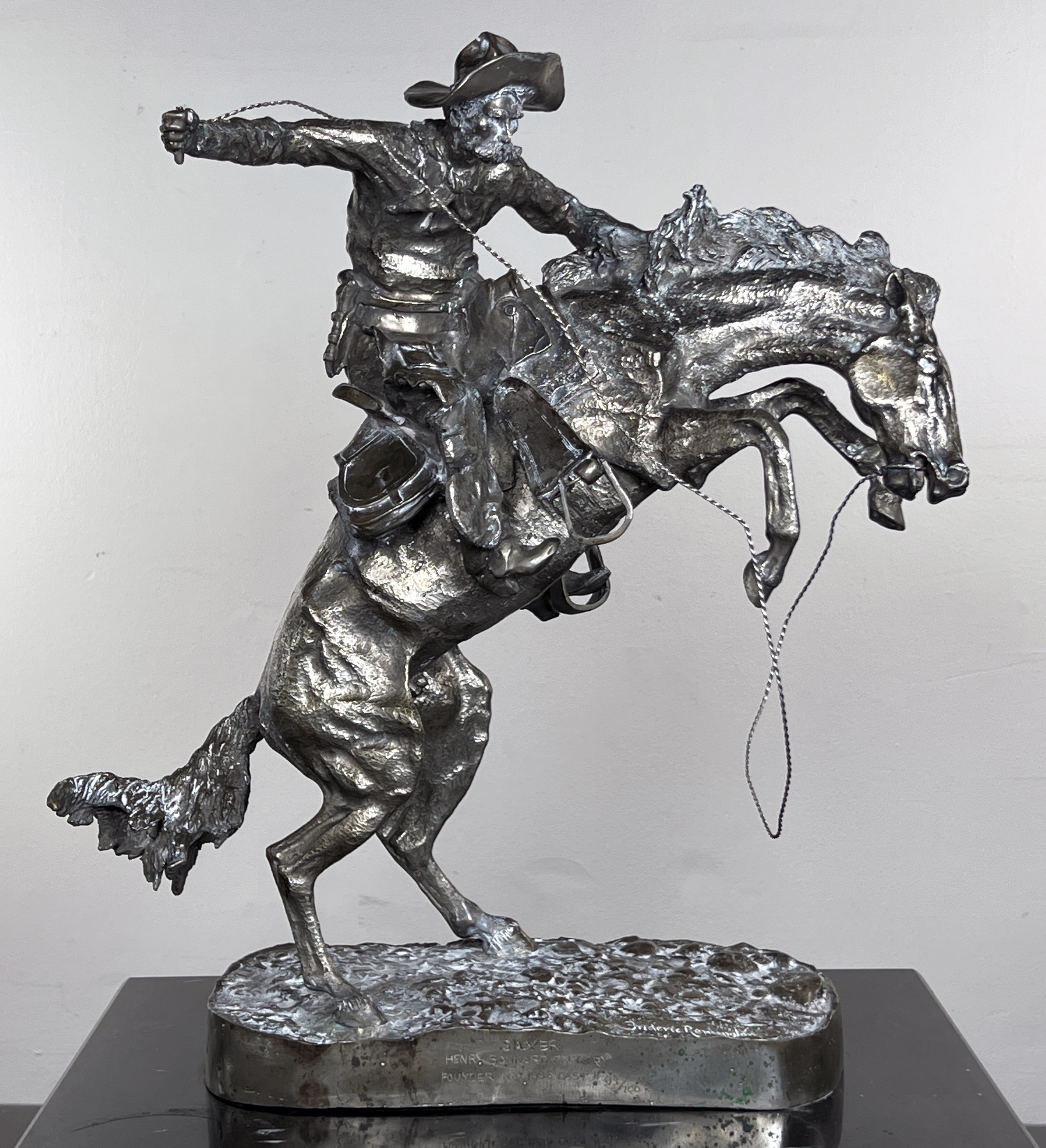 After Frederic Remington Bronco Buster Silver Statue  image 1