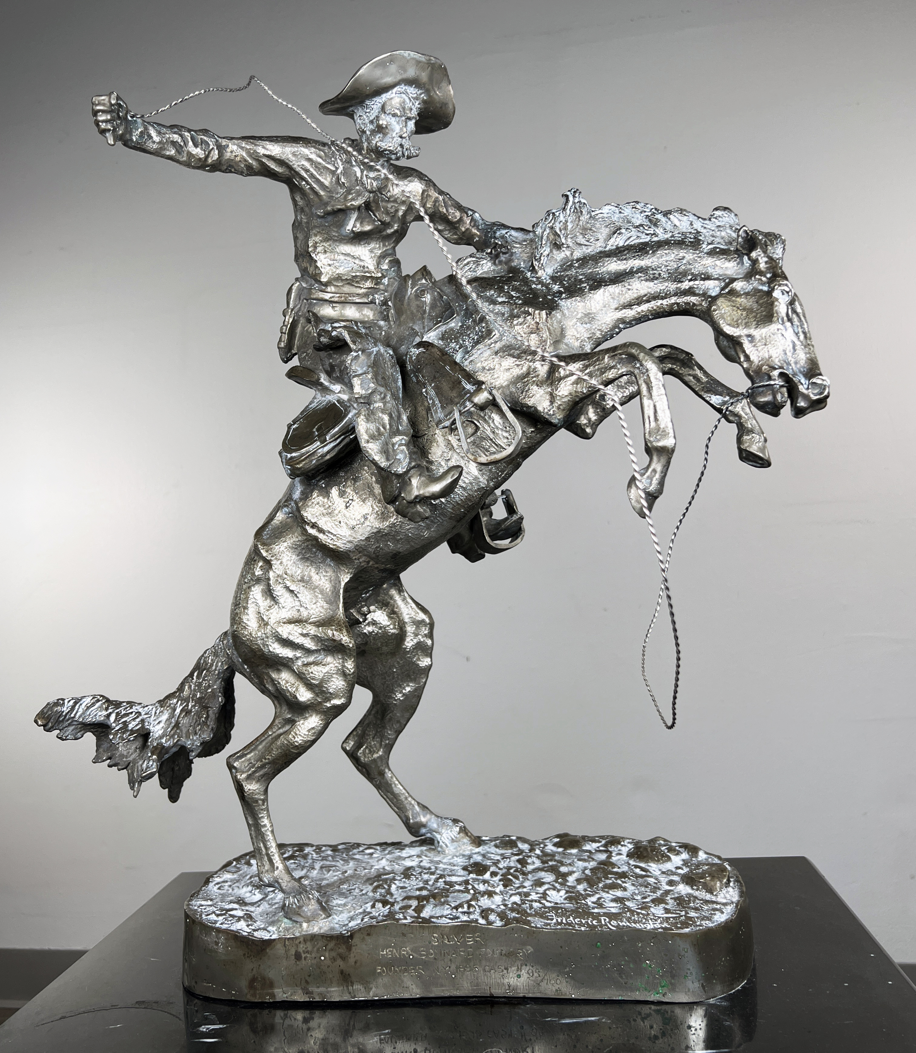 After Frederic Remington Bronco Buster Silver Statue  image 5