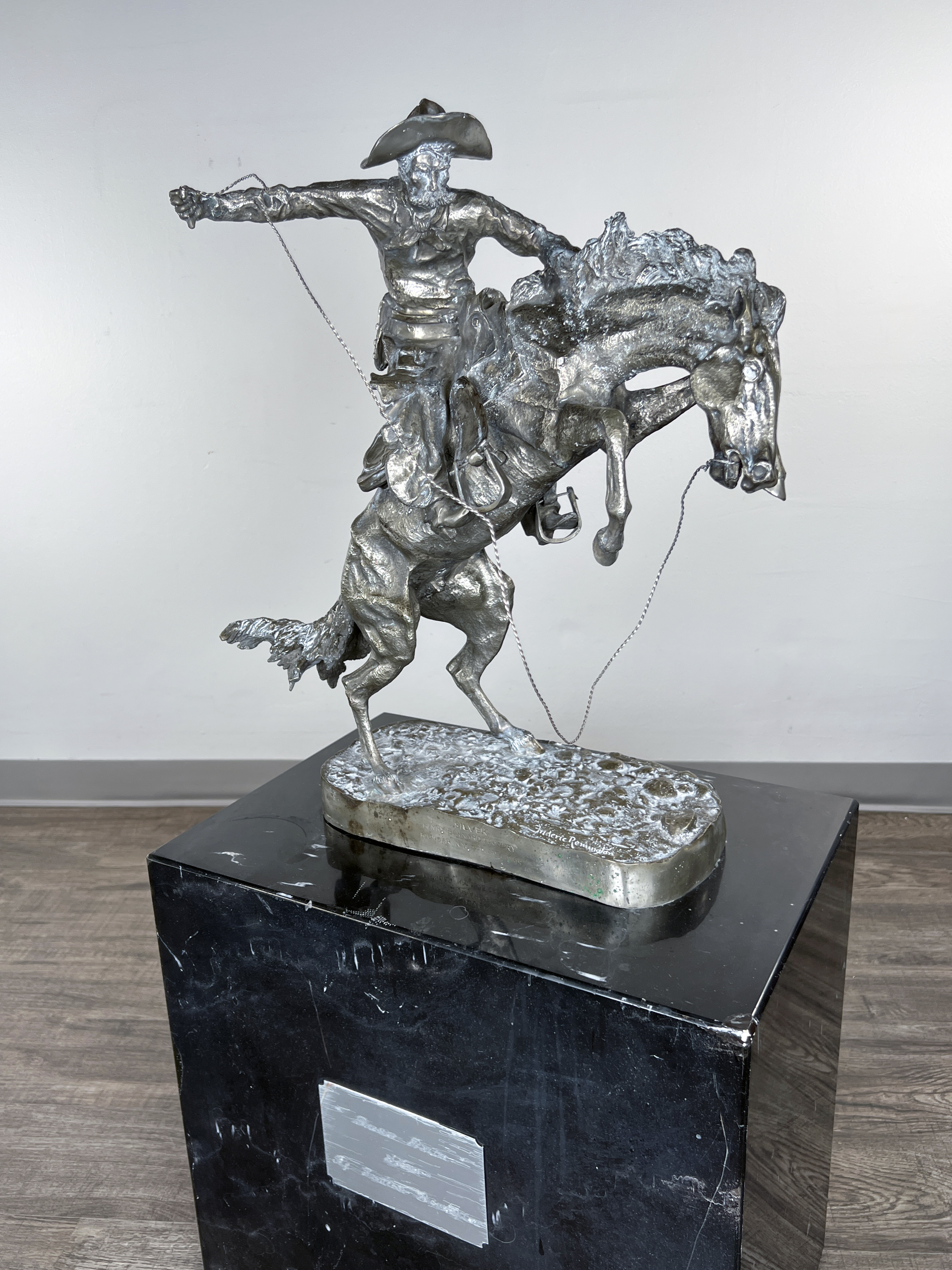 After Frederic Remington Bronco Buster Silver Statue  image 8