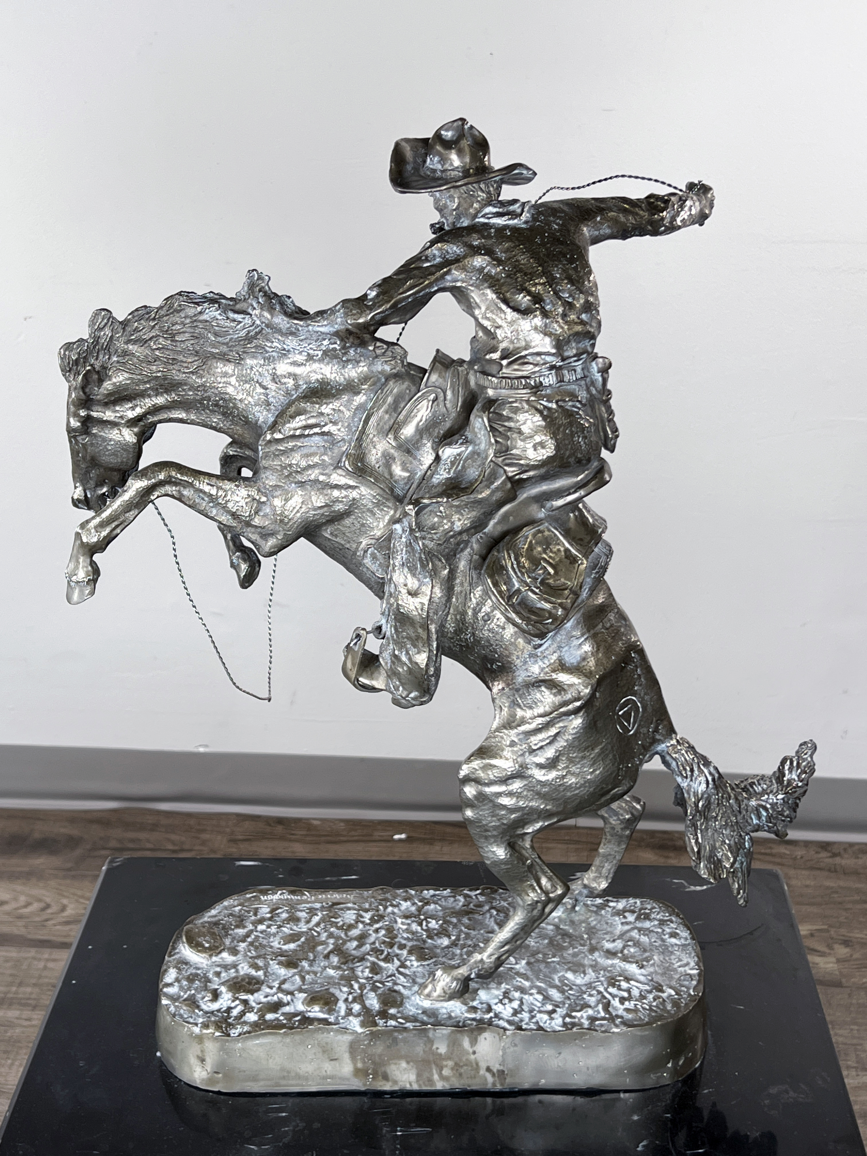 After Frederic Remington Bronco Buster Silver Statue  image 9