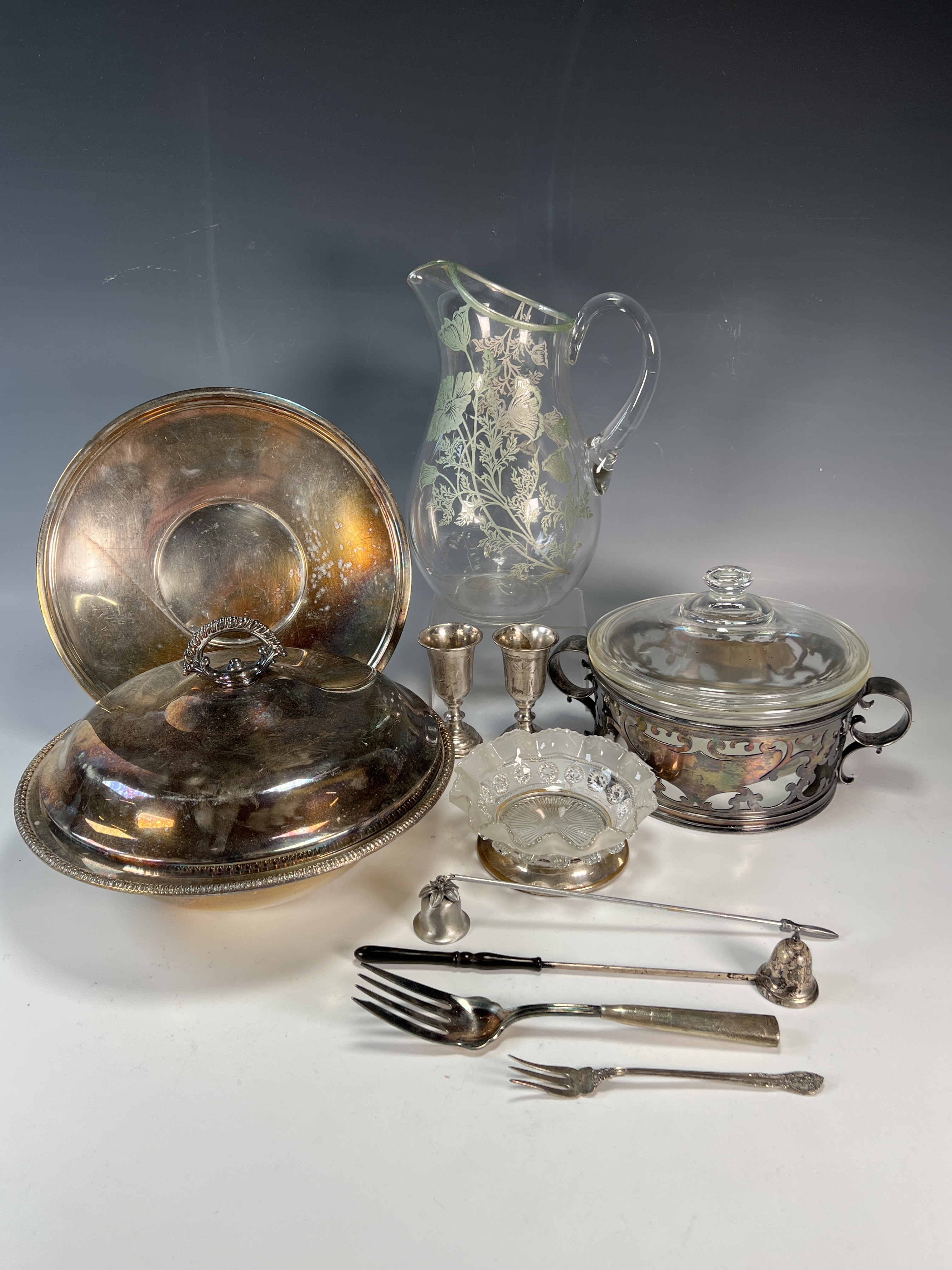 Silverplate & Glass Serving Pieces, 2 Sterling Forks Gorham image 1