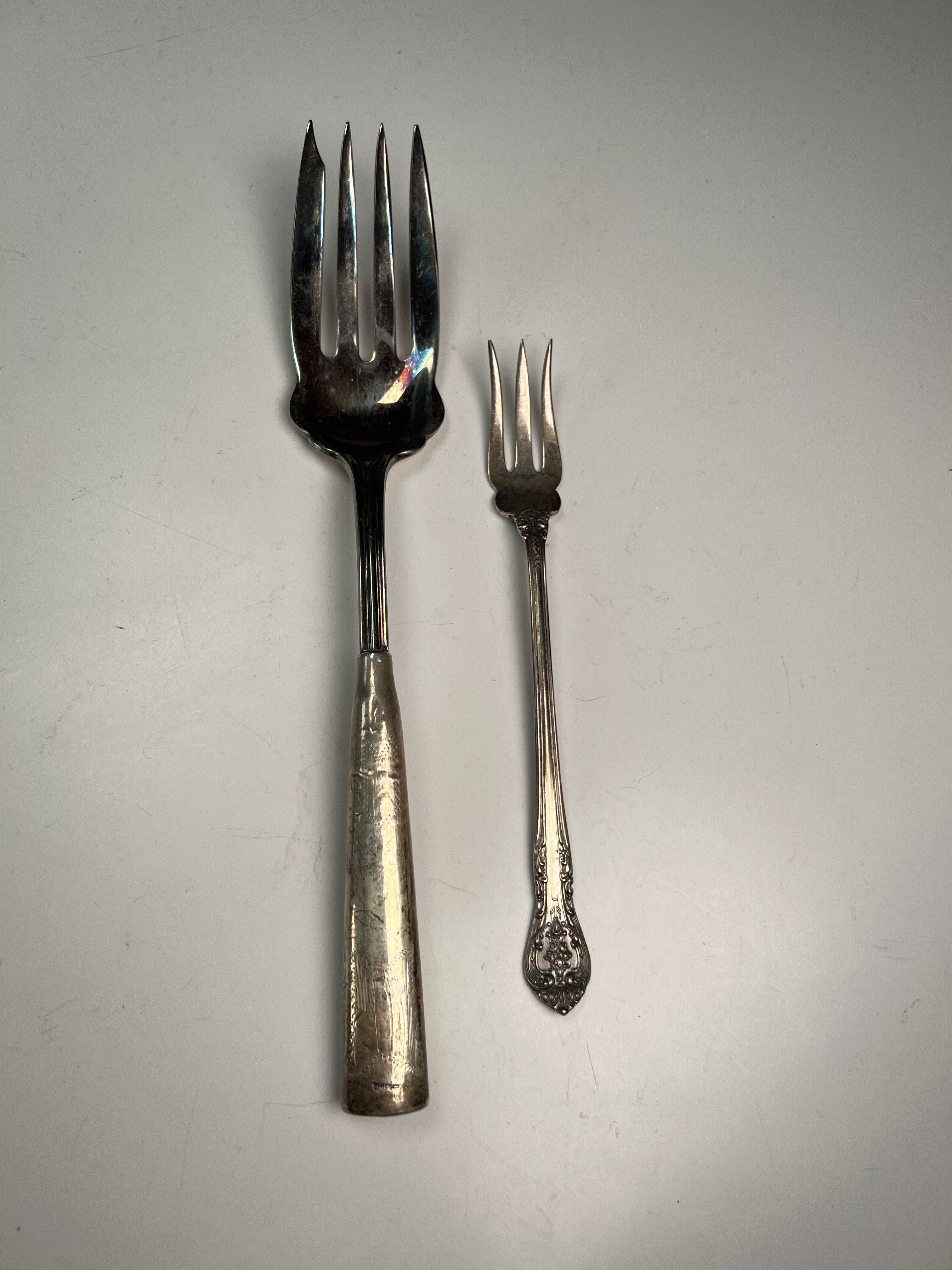 Silverplate & Glass Serving Pieces, 2 Sterling Forks Gorham image 10