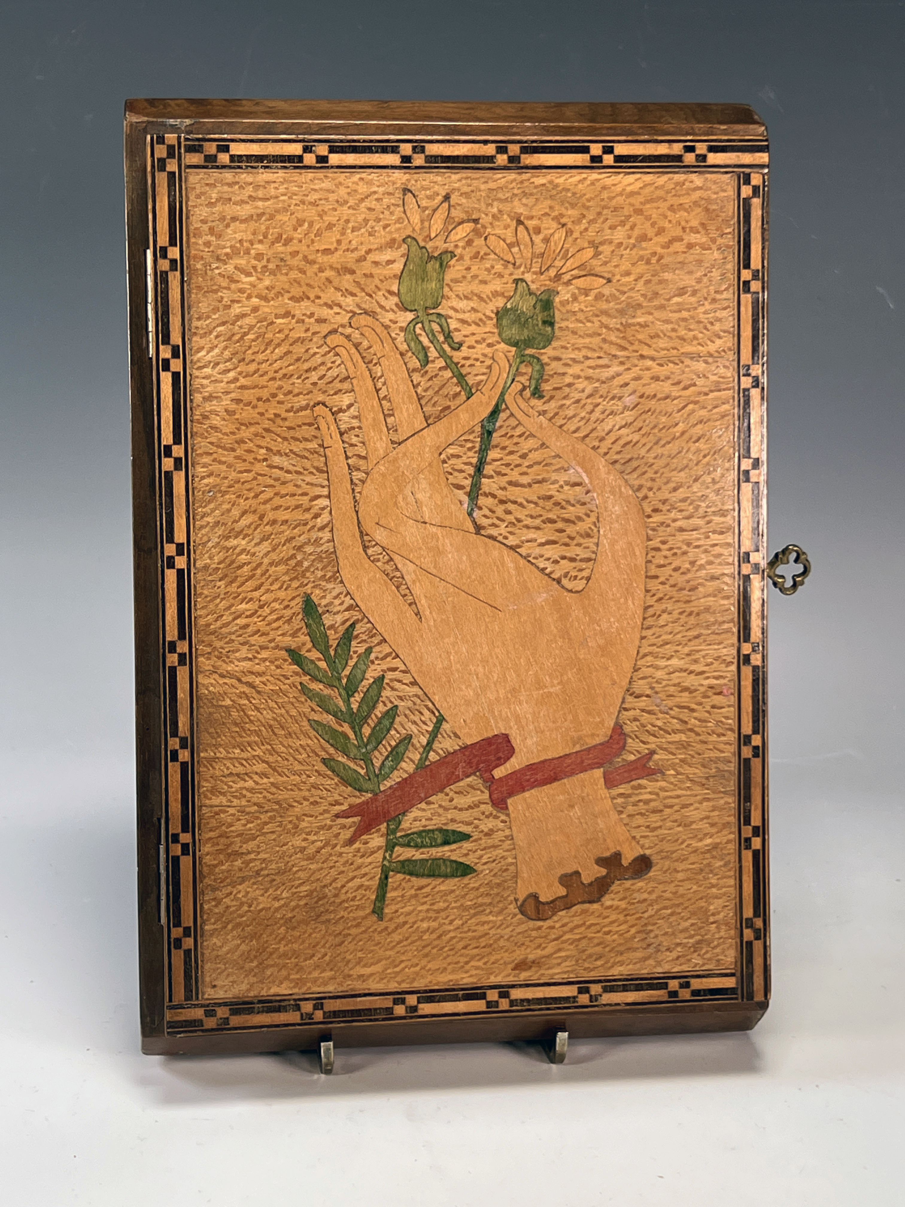 Hand Inlaid Wooden Jewelry Box Hands & Flowers image 1
