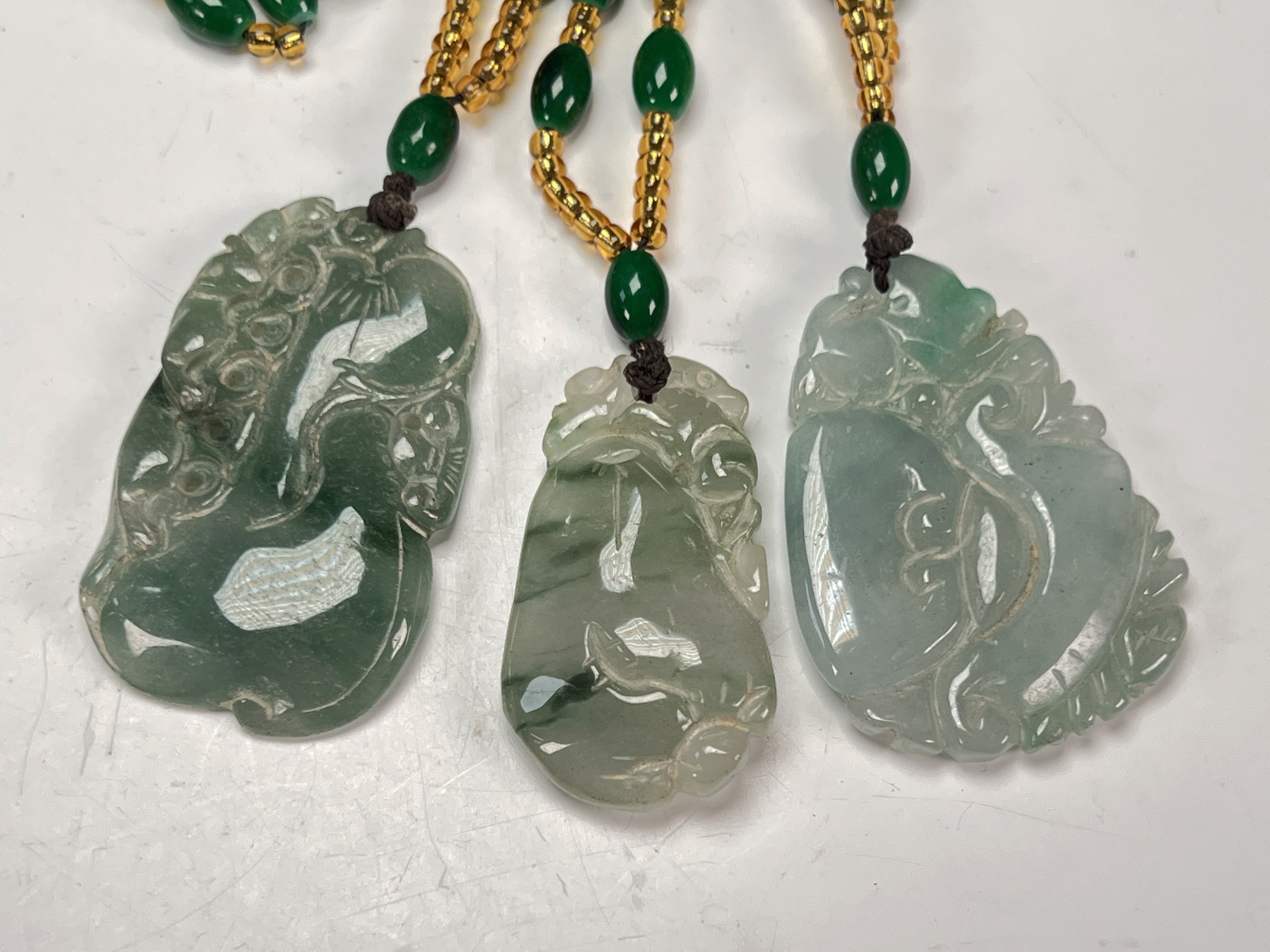 3 Carved Jade Pendants image 1