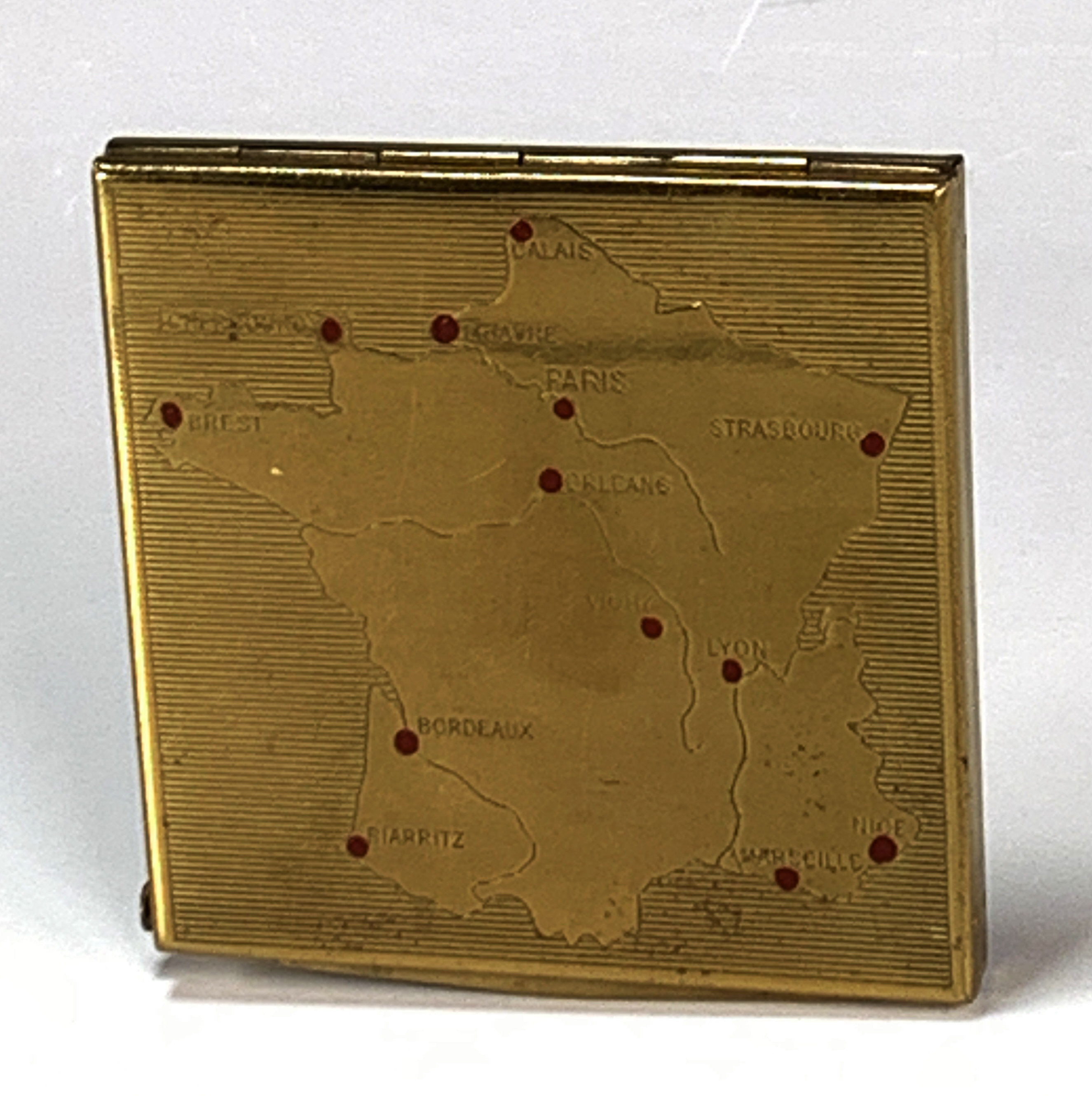Elegant Vintage Brass Compact With Map Of France Design image 1