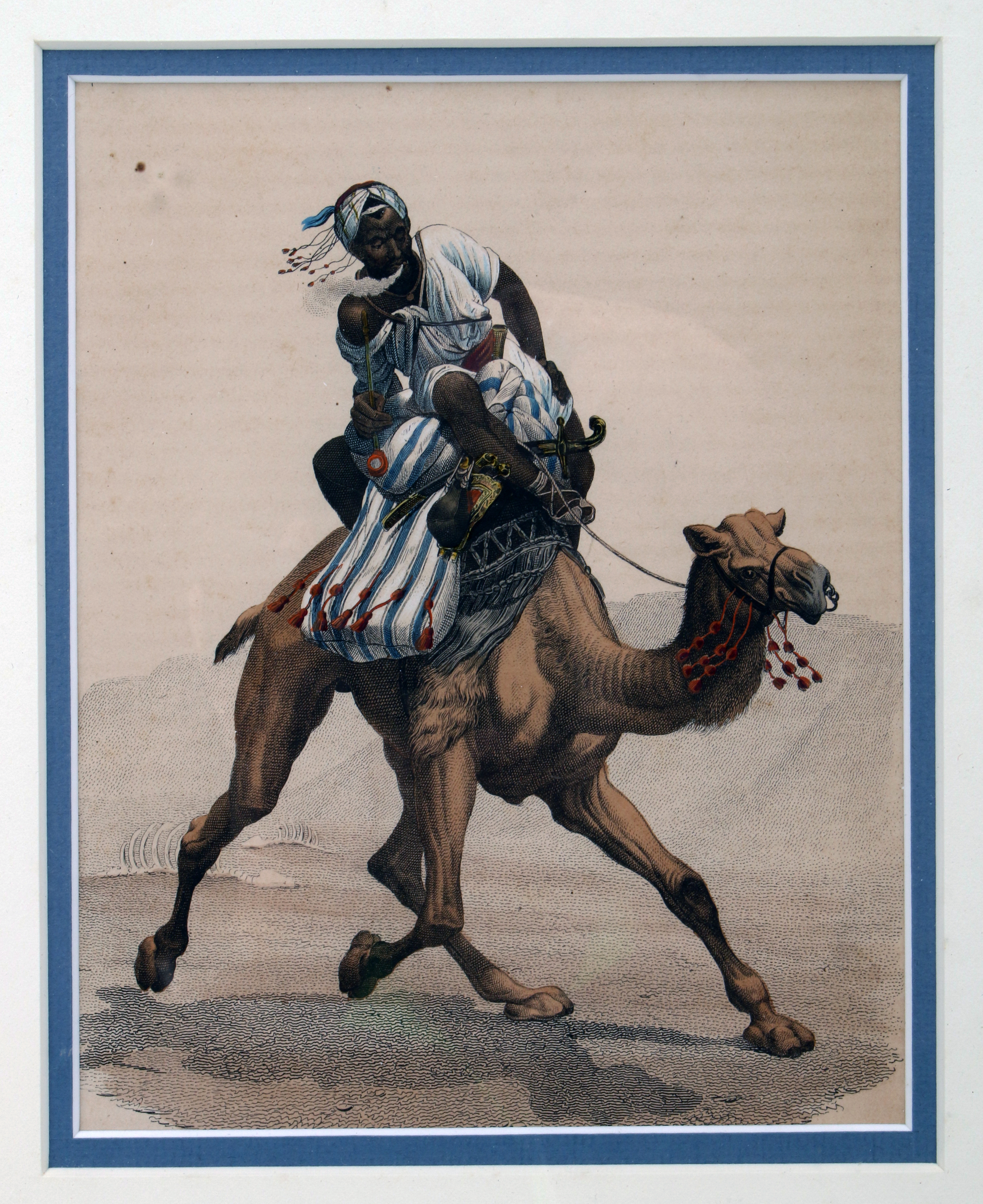 Vintage Hand-Colored Lithograph - Man On Camel In Desert image 1