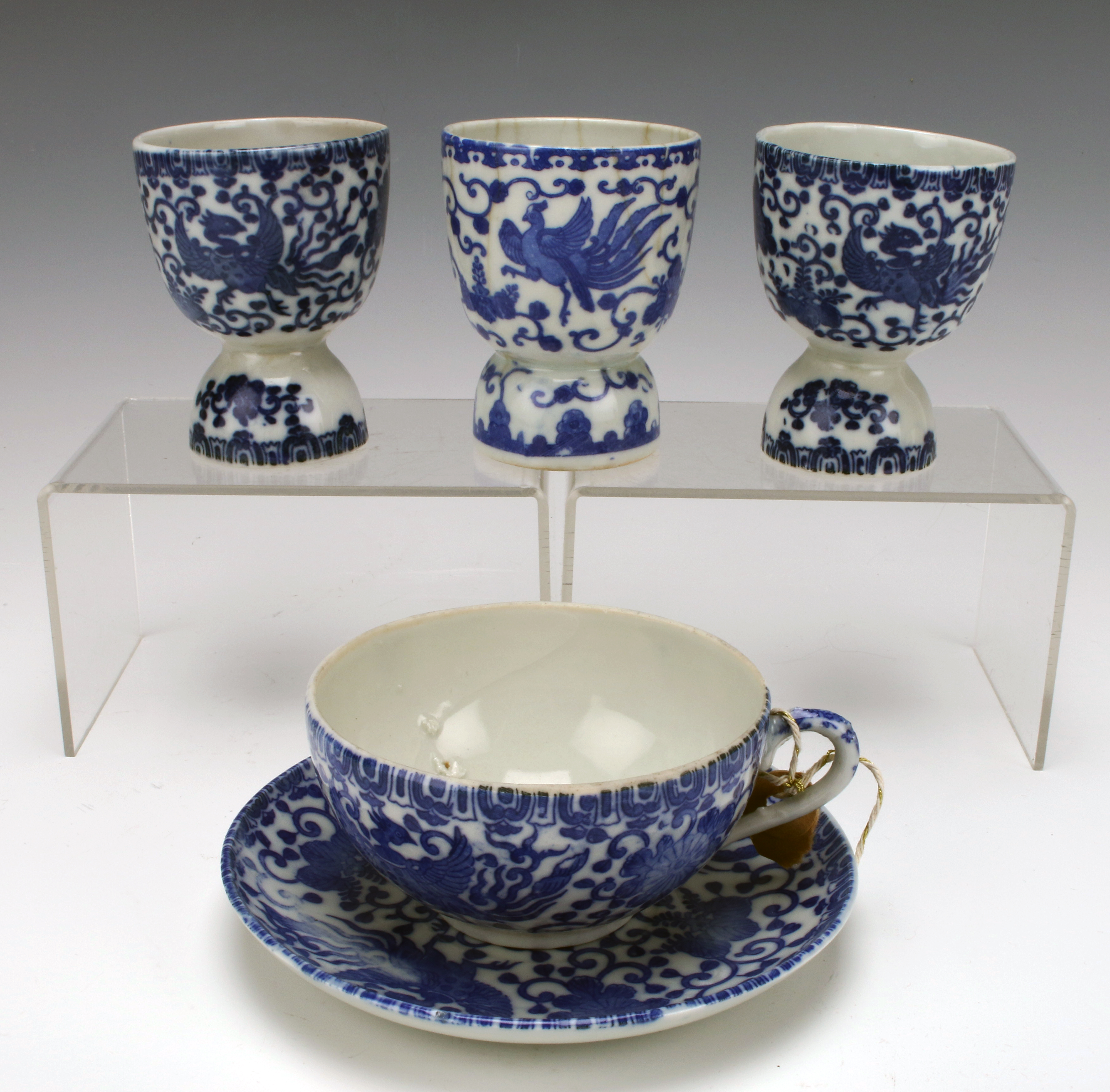 Elegant Japanese Blue & White Phoenix Porcelain Set image 1