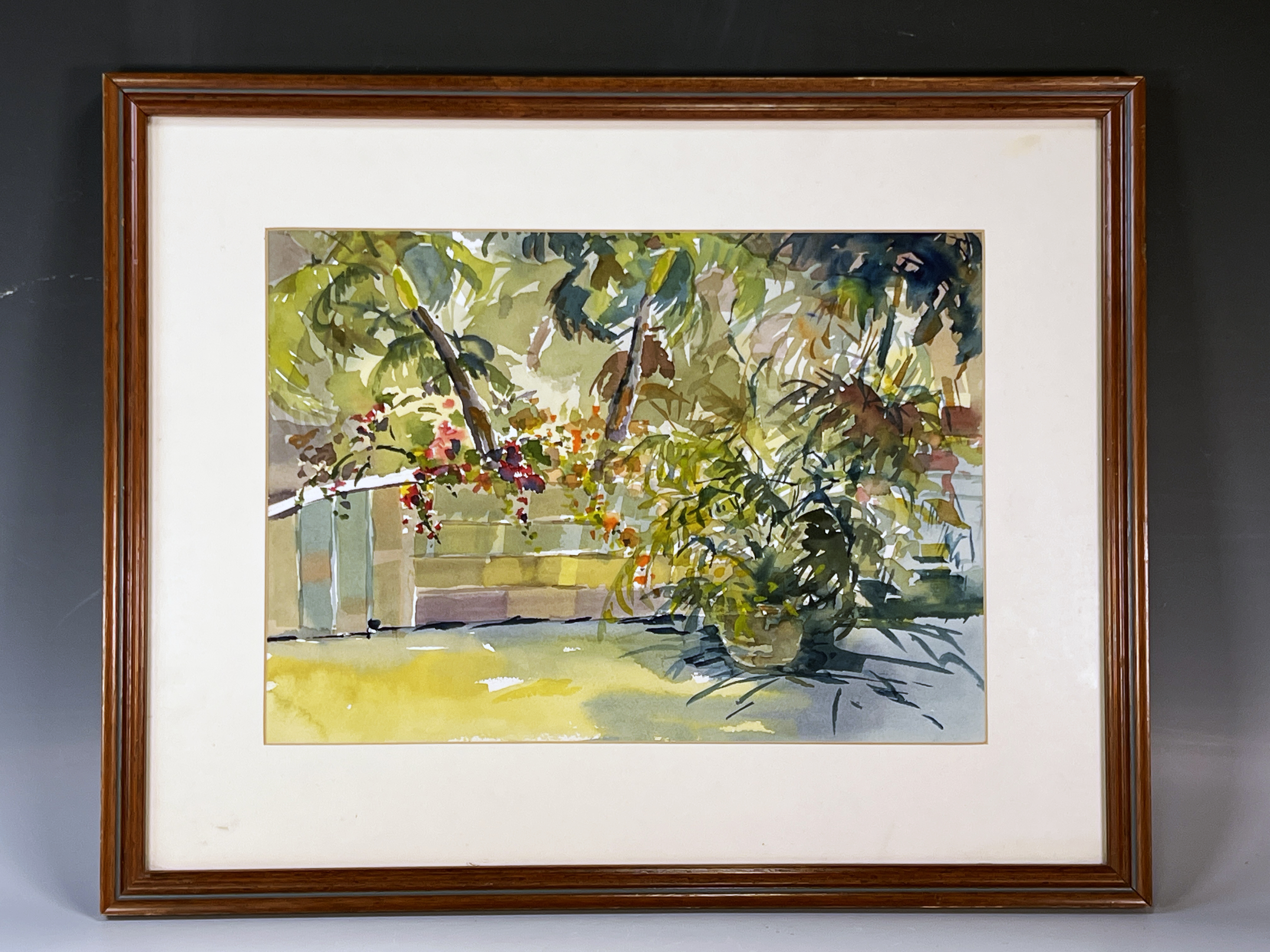 Watercolor Of Tropical Plants On Terrace image 1
