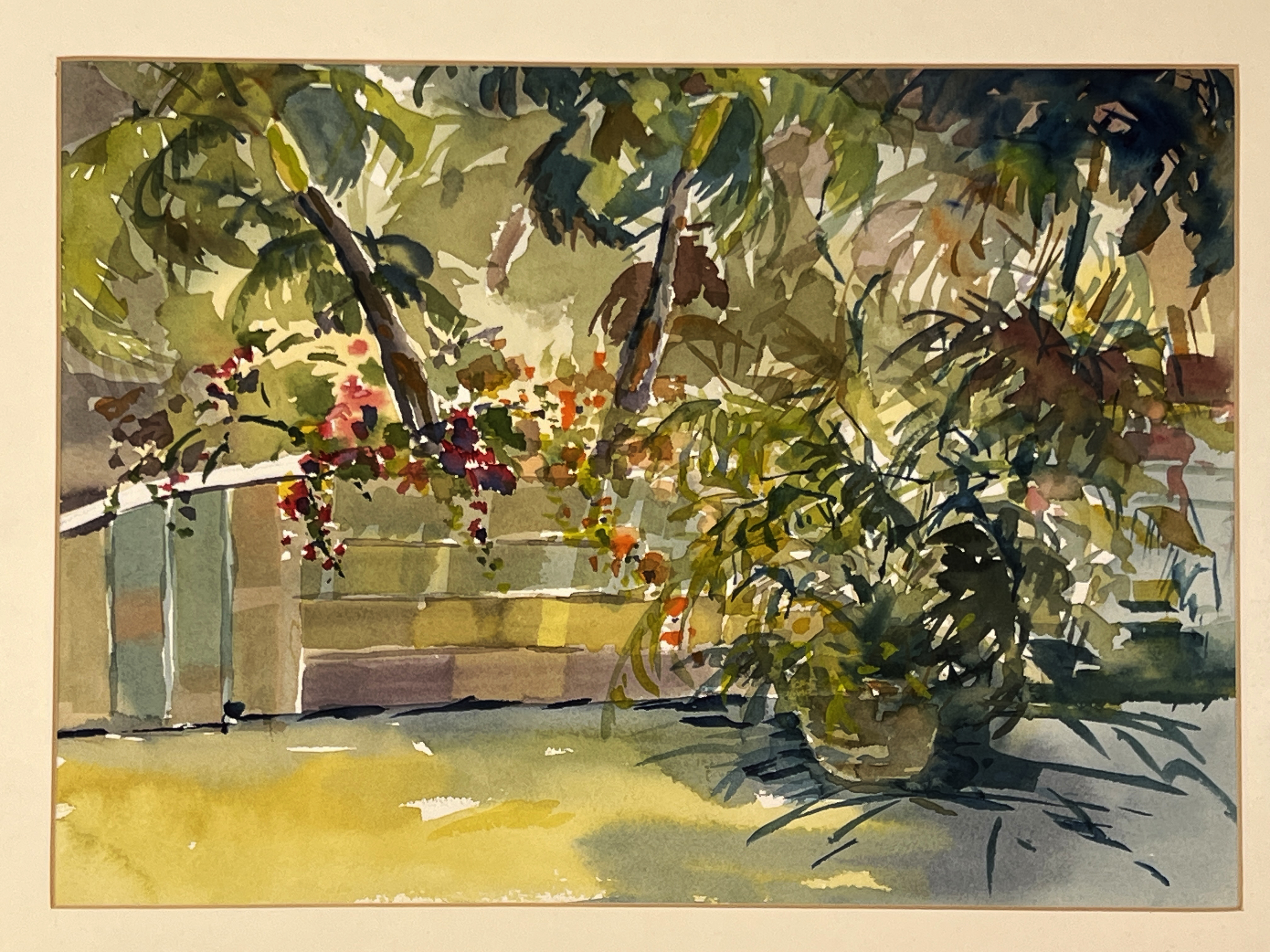 Watercolor Of Tropical Plants On Terrace image 2