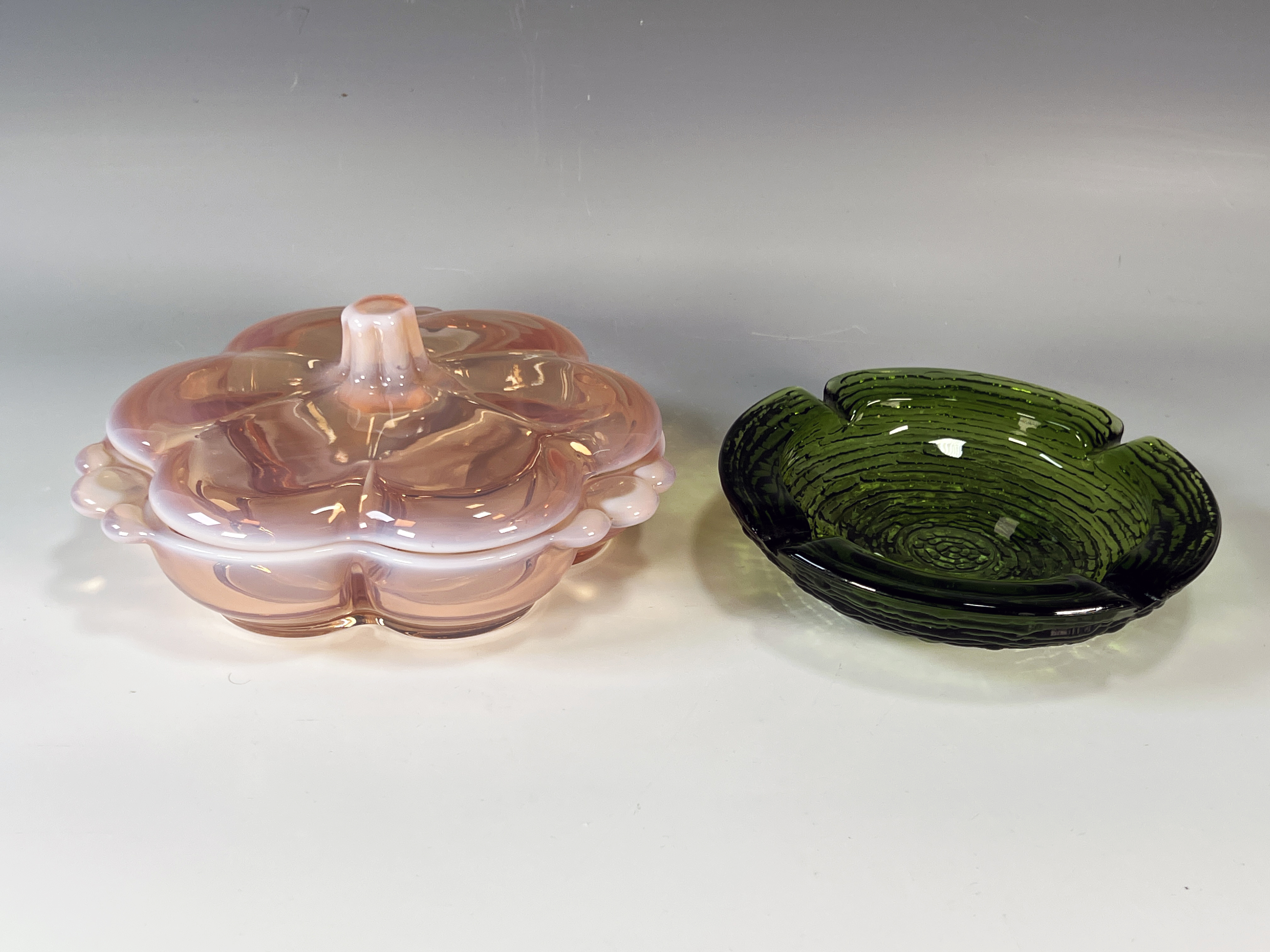 Vintage Green Glass Ashtray & Pink Divided Dish image 1