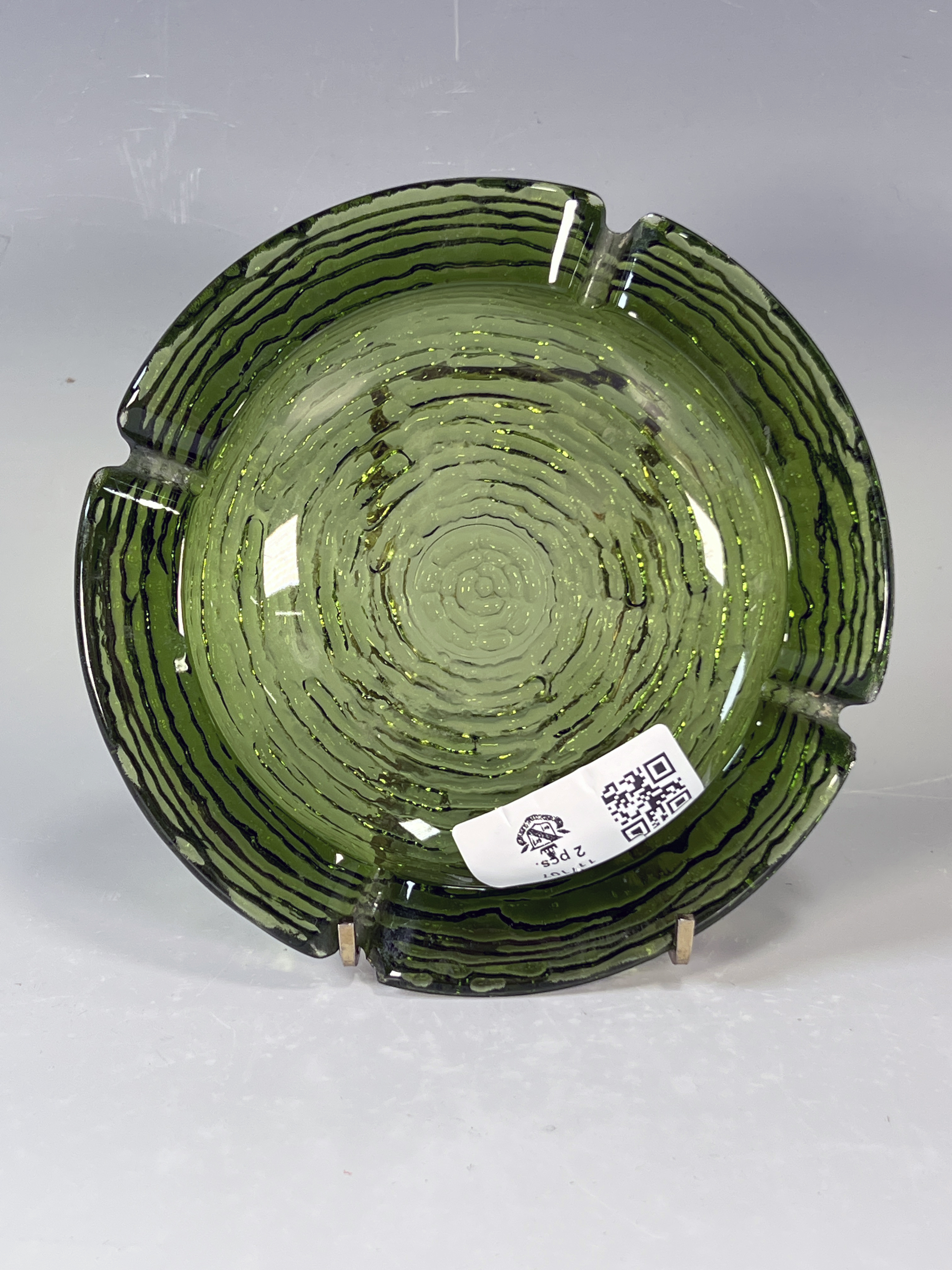 Vintage Green Glass Ashtray & Pink Divided Dish image 3