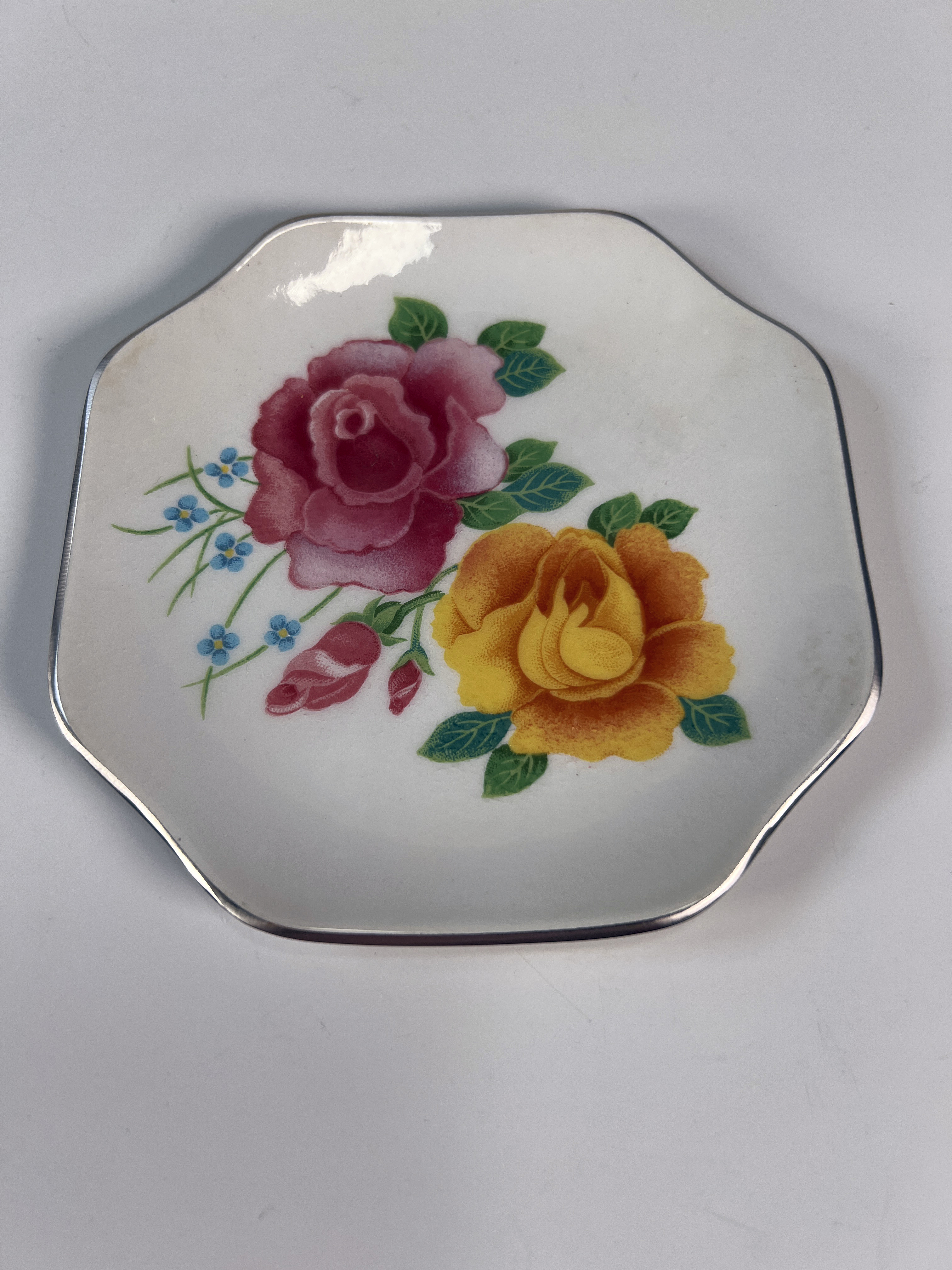 2 Brite Stainless Steel Hand Painted Floral Dishes In Box image 2