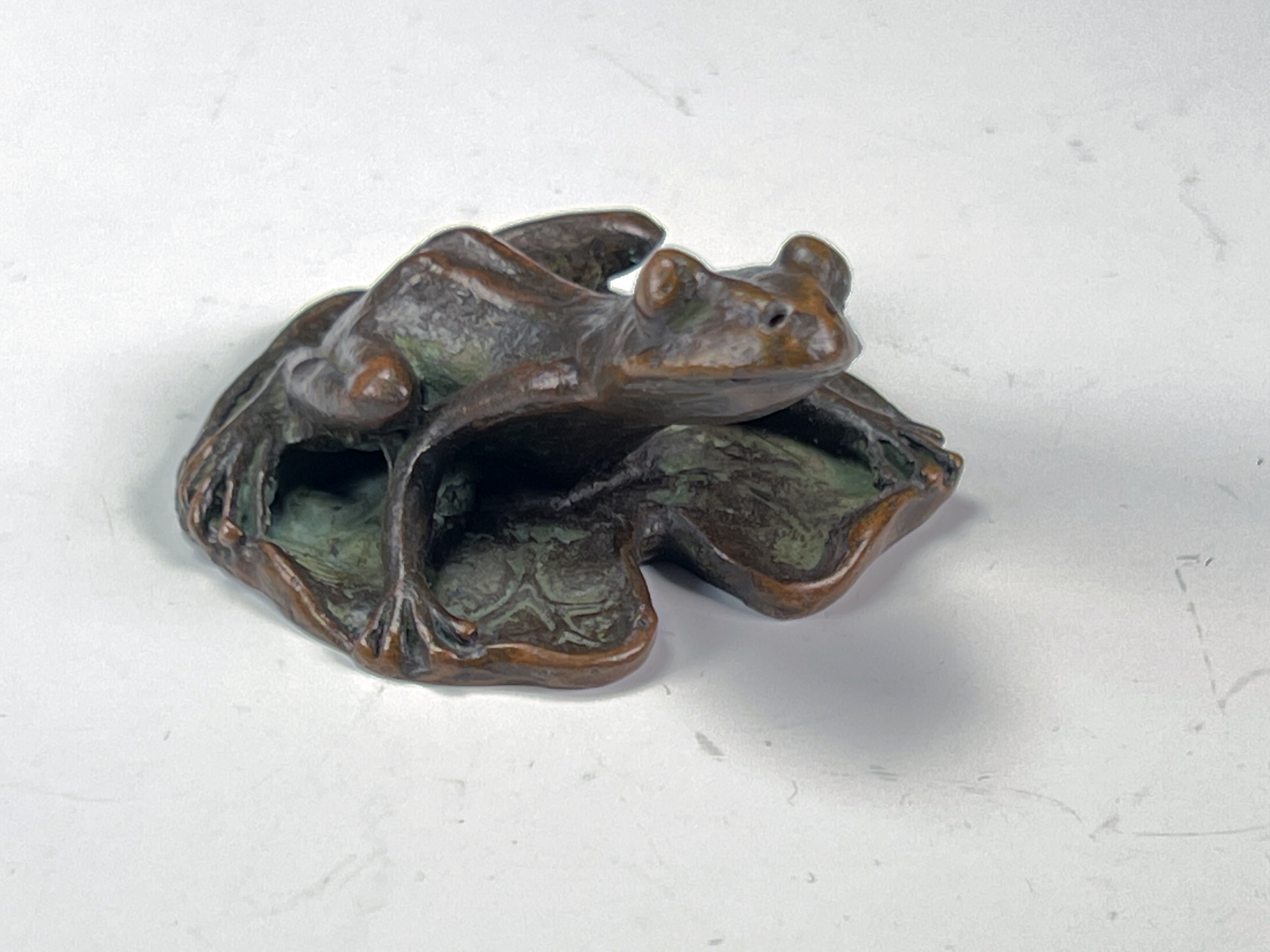 Enchanting Bronze CloisonnÃ© Frog On Lily Pad - Oriental Elegance image 1