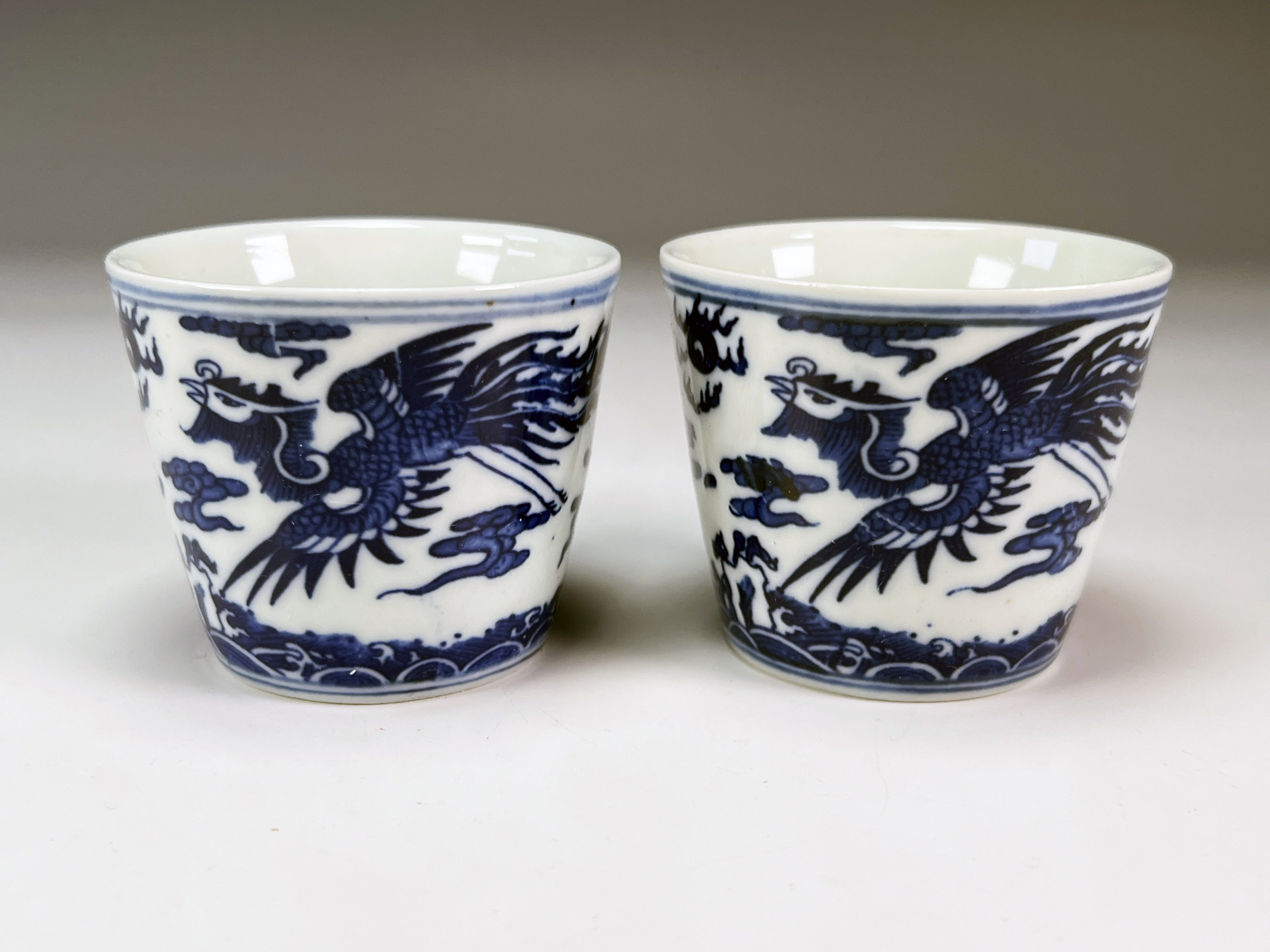 Charming Blue & White Phoenix Porcelain Tea Cups With Six Character Mark image 1