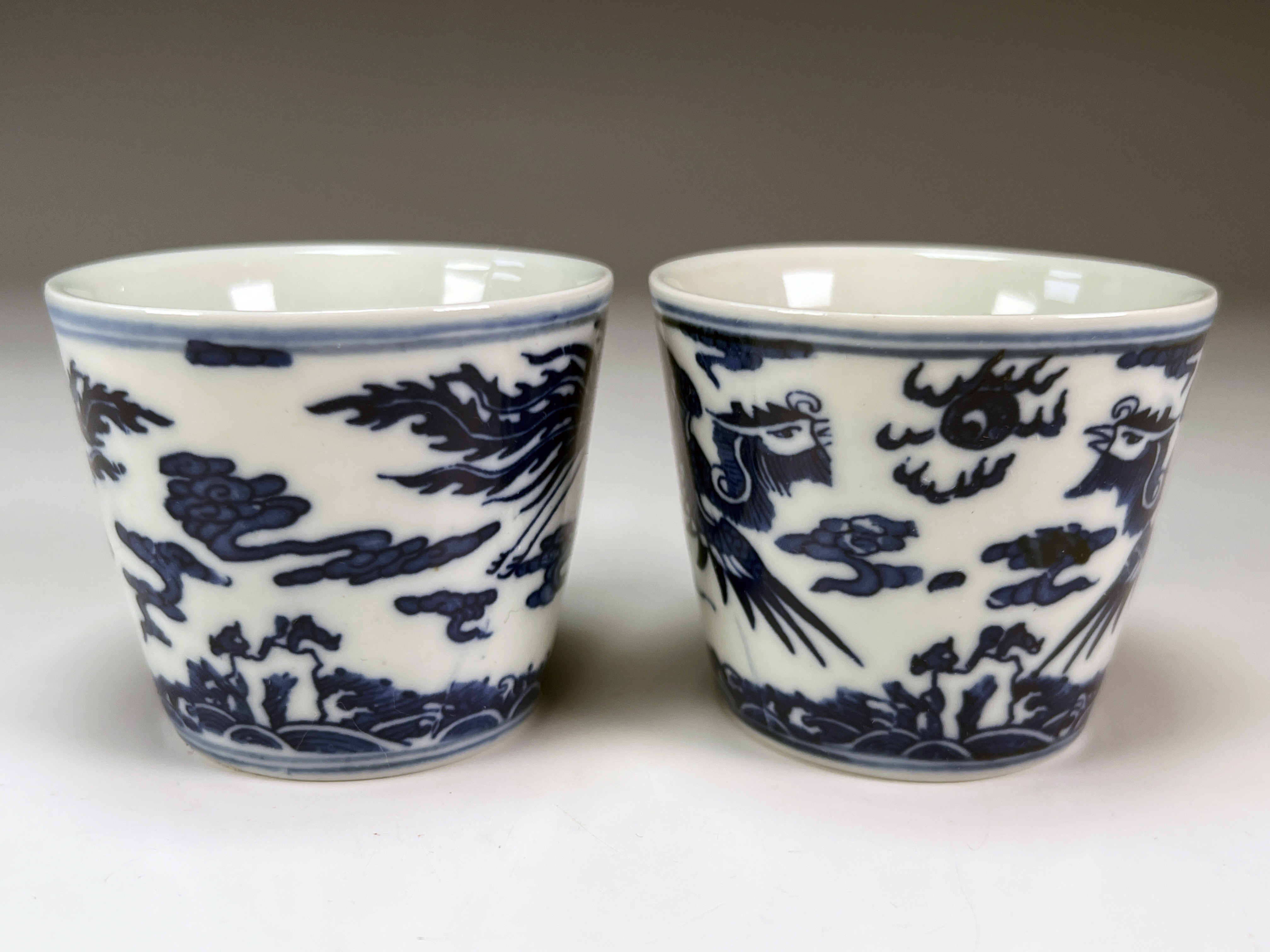 Charming Blue & White Phoenix Porcelain Tea Cups With Six Character Mark image 2