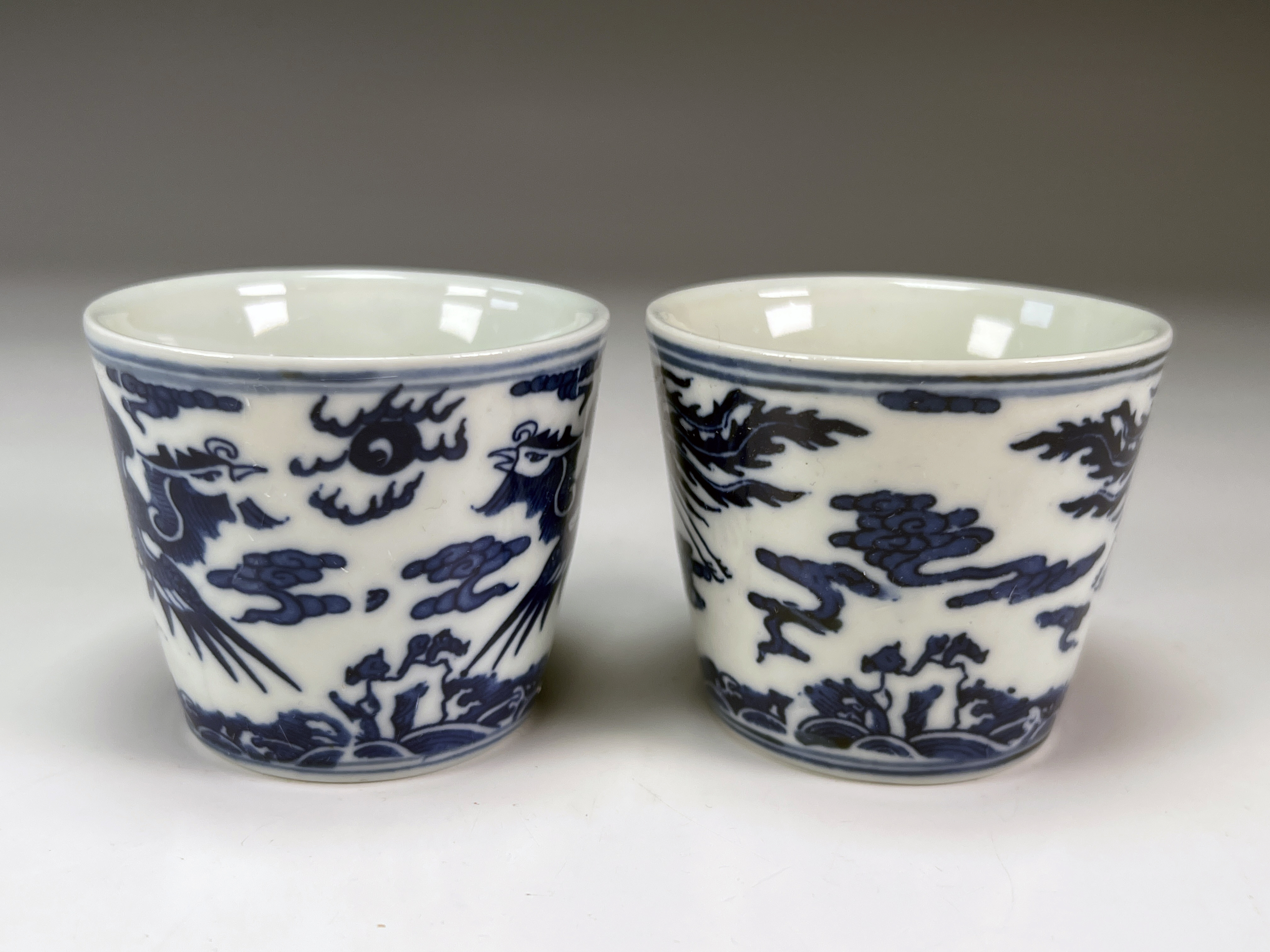Charming Blue & White Phoenix Porcelain Tea Cups With Six Character Mark image 3