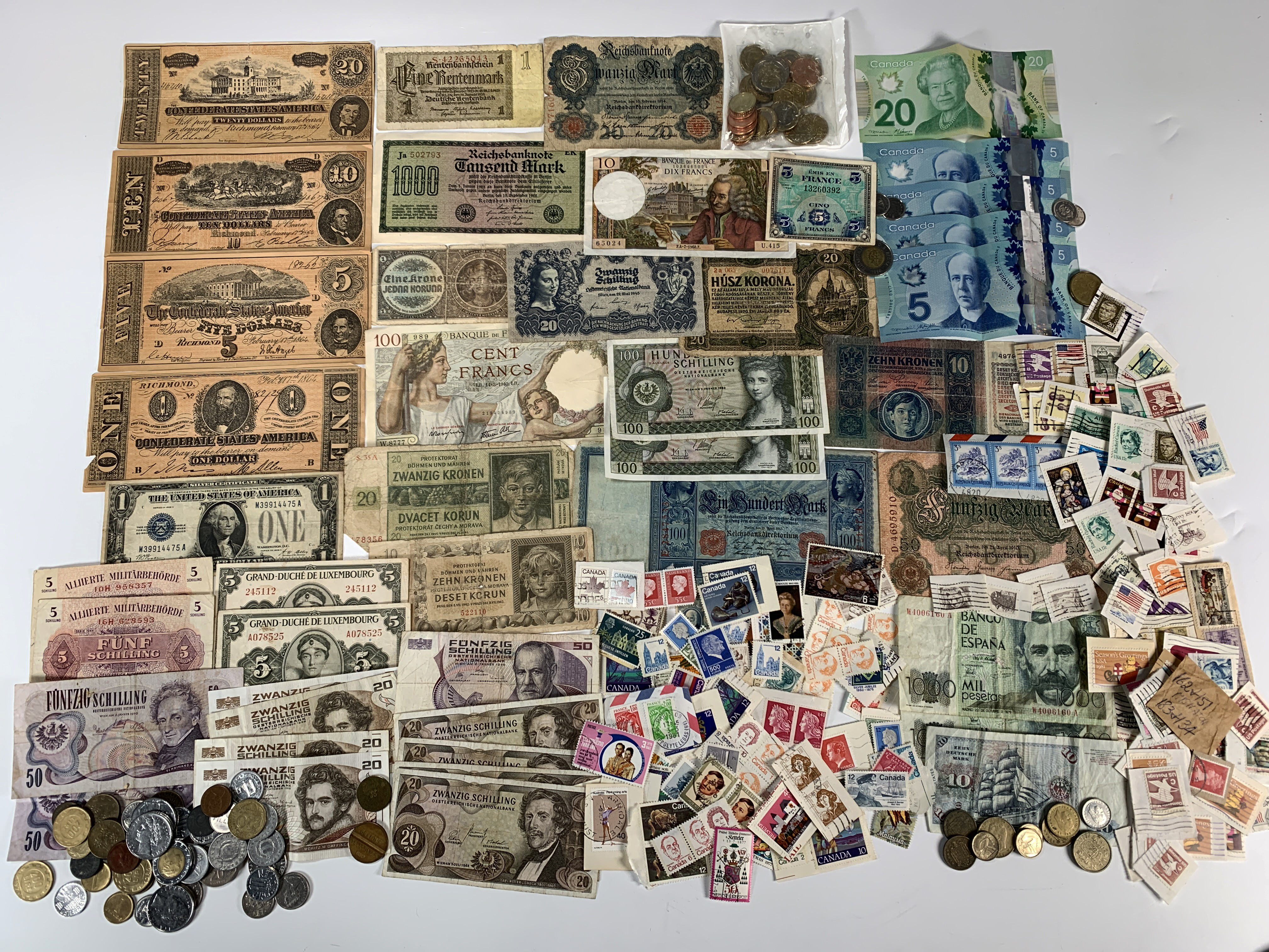 Lot Of Vintage And Modern International Currency & Stamps image 1