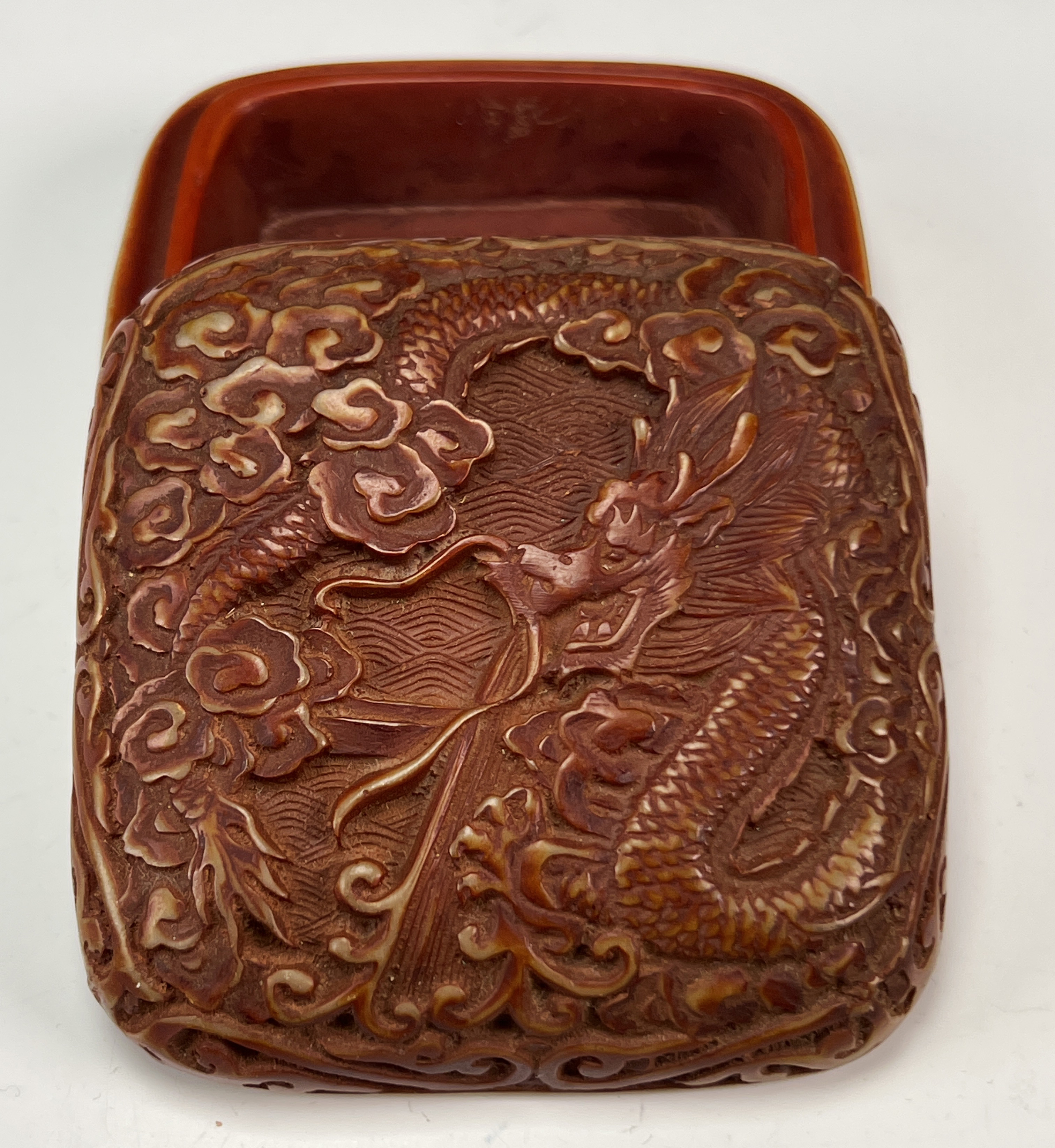 Ornate Cinnabar Carved Dragon Box image 1