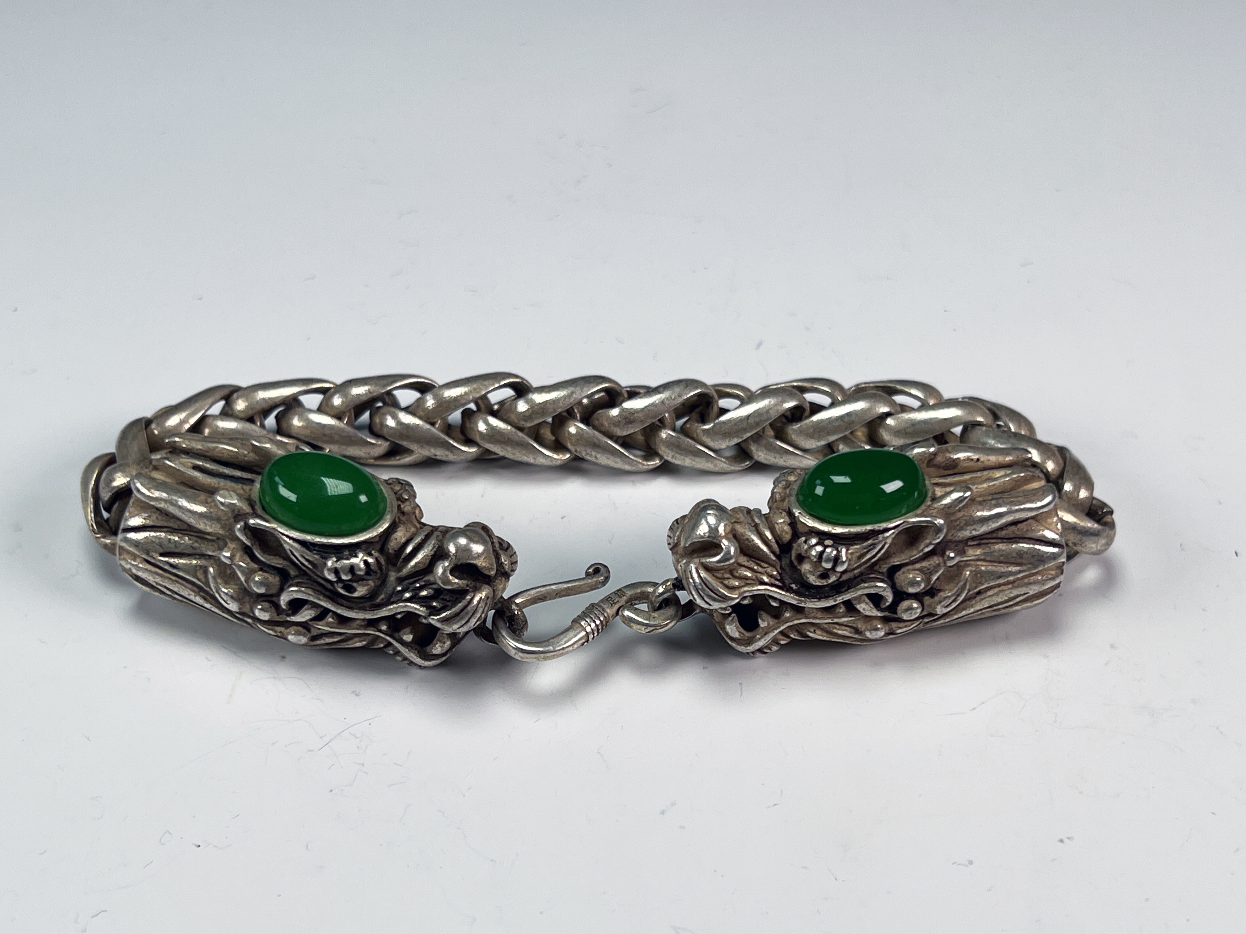 Miao Silver Dragon Bracelet With Jade Accents image 1