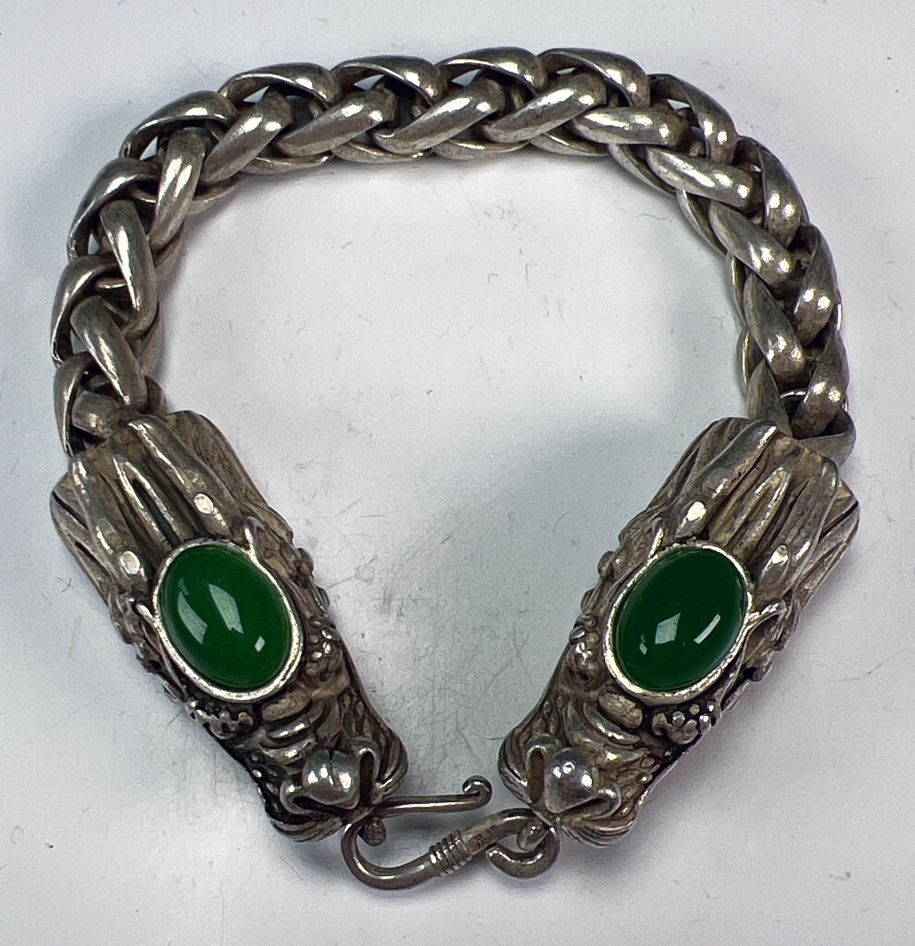 Miao Silver Dragon Bracelet With Jade Accents image 2