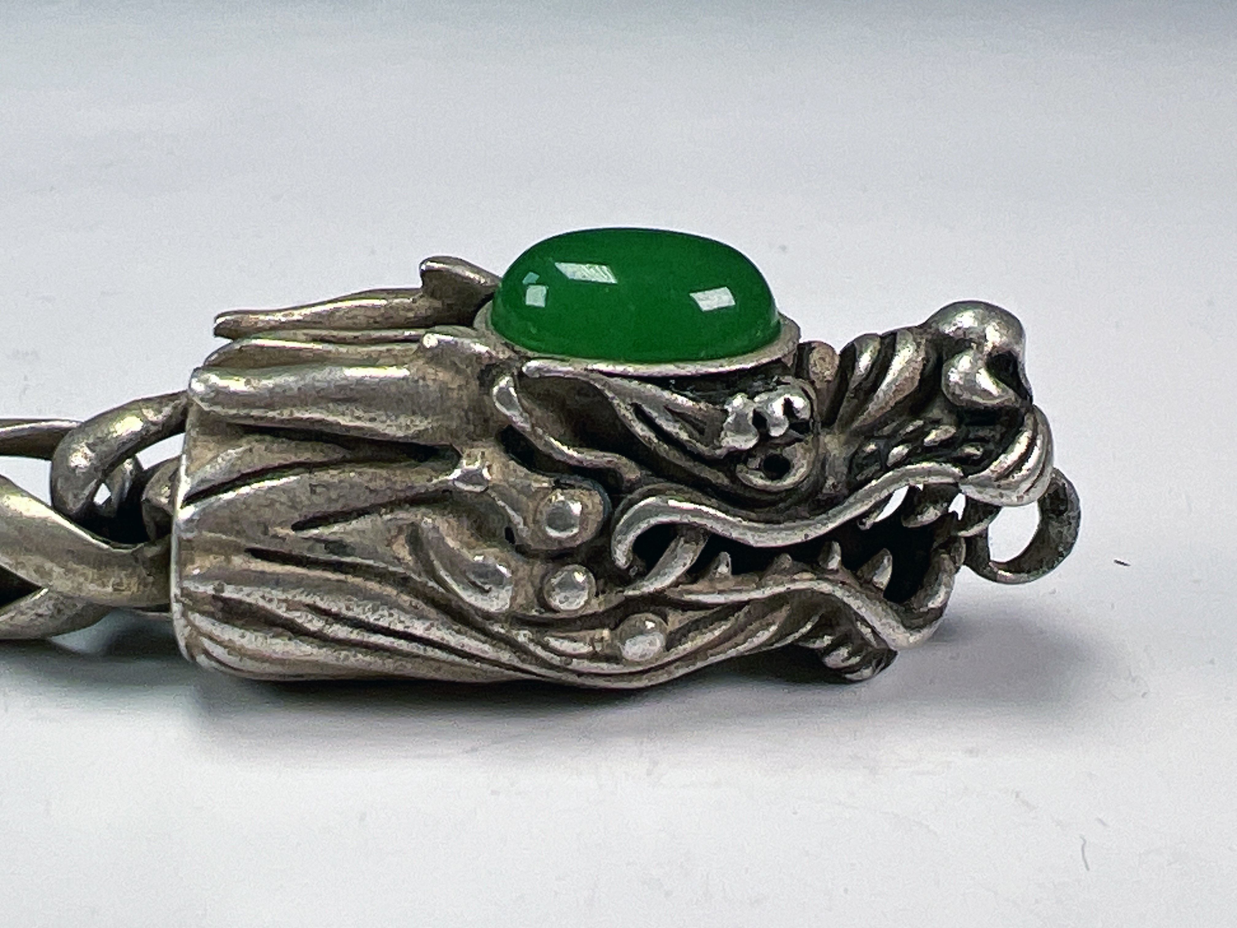 Miao Silver Dragon Bracelet With Jade Accents image 3