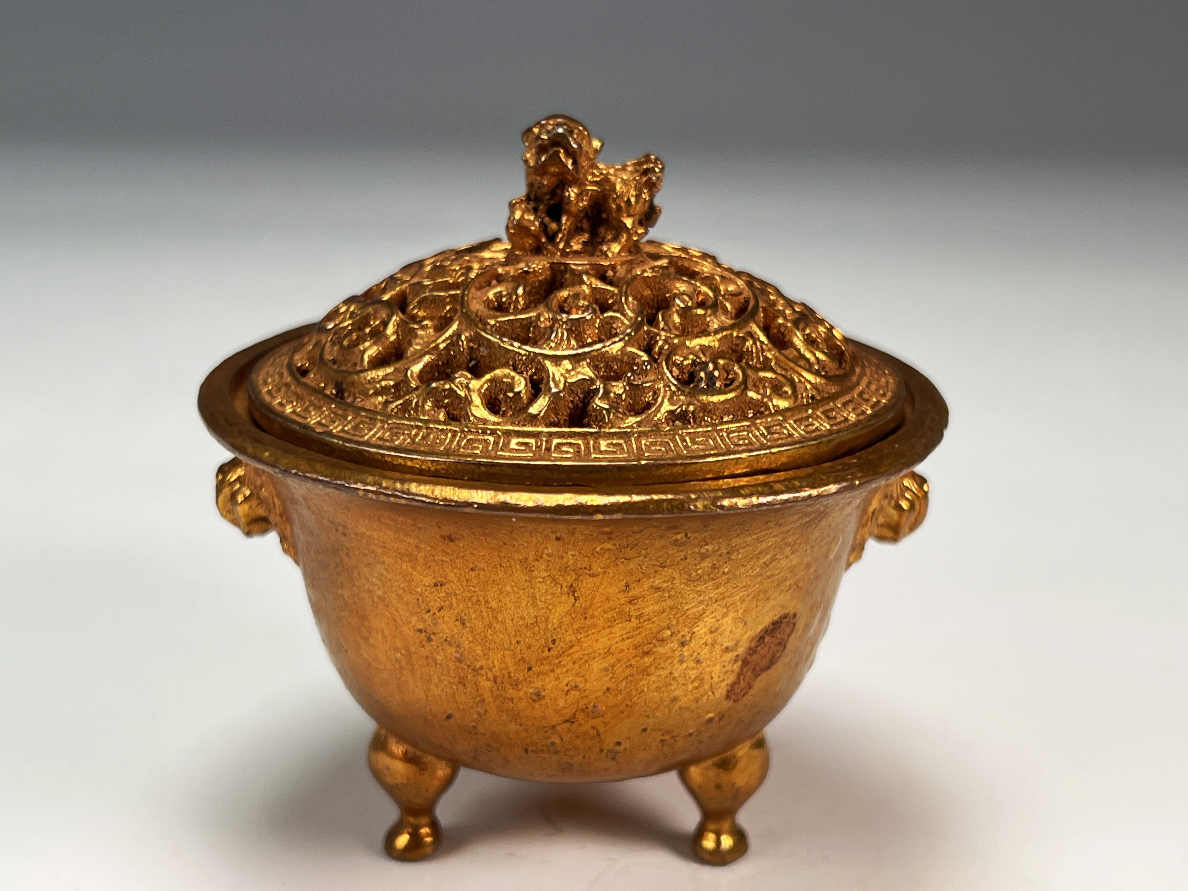 Ornate Gold-Gilt Bronze Censer With Ming Mark image 1