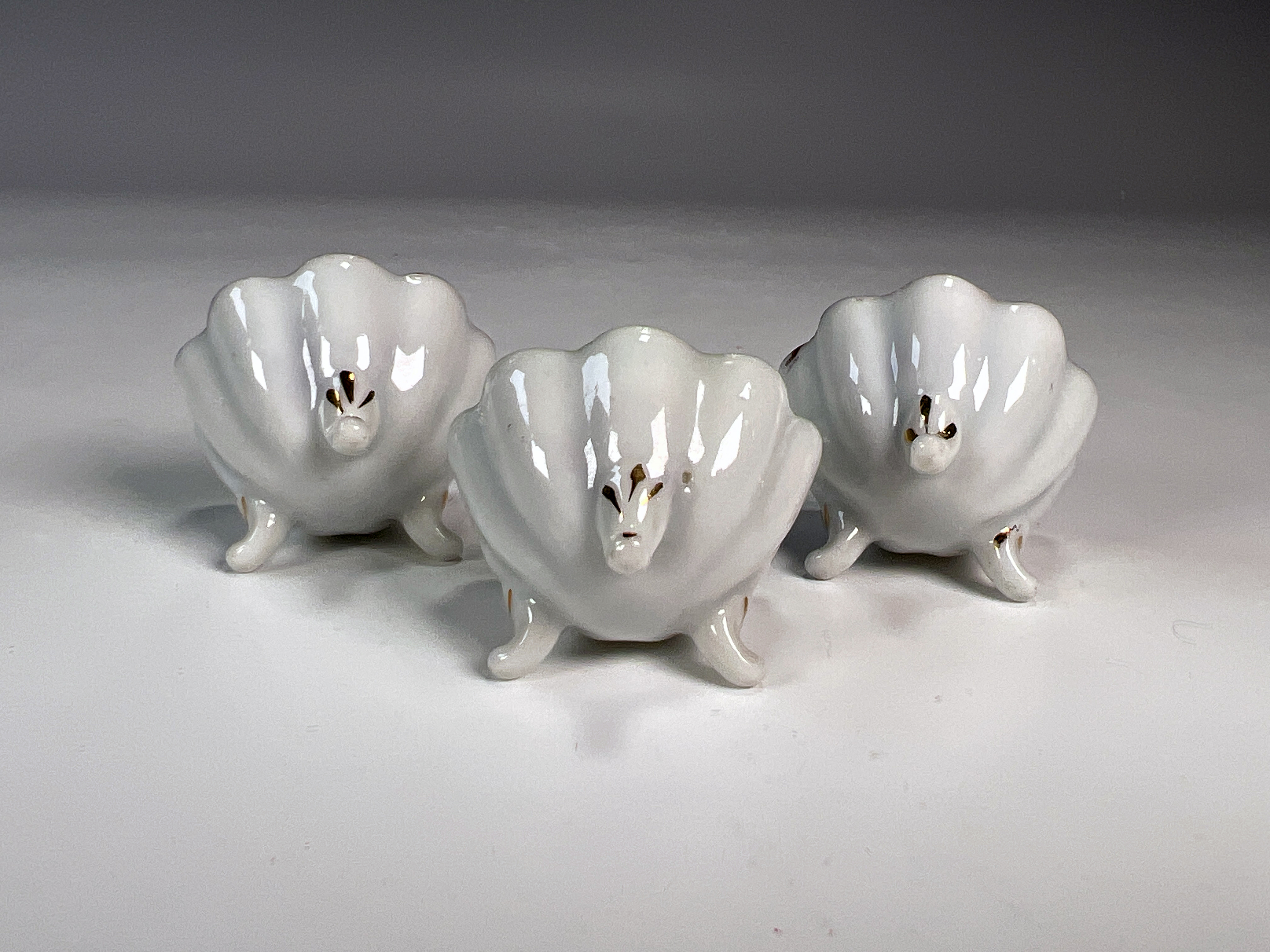 Three Small Tripod Hand Painted Porcelain Salt Cellars image 3