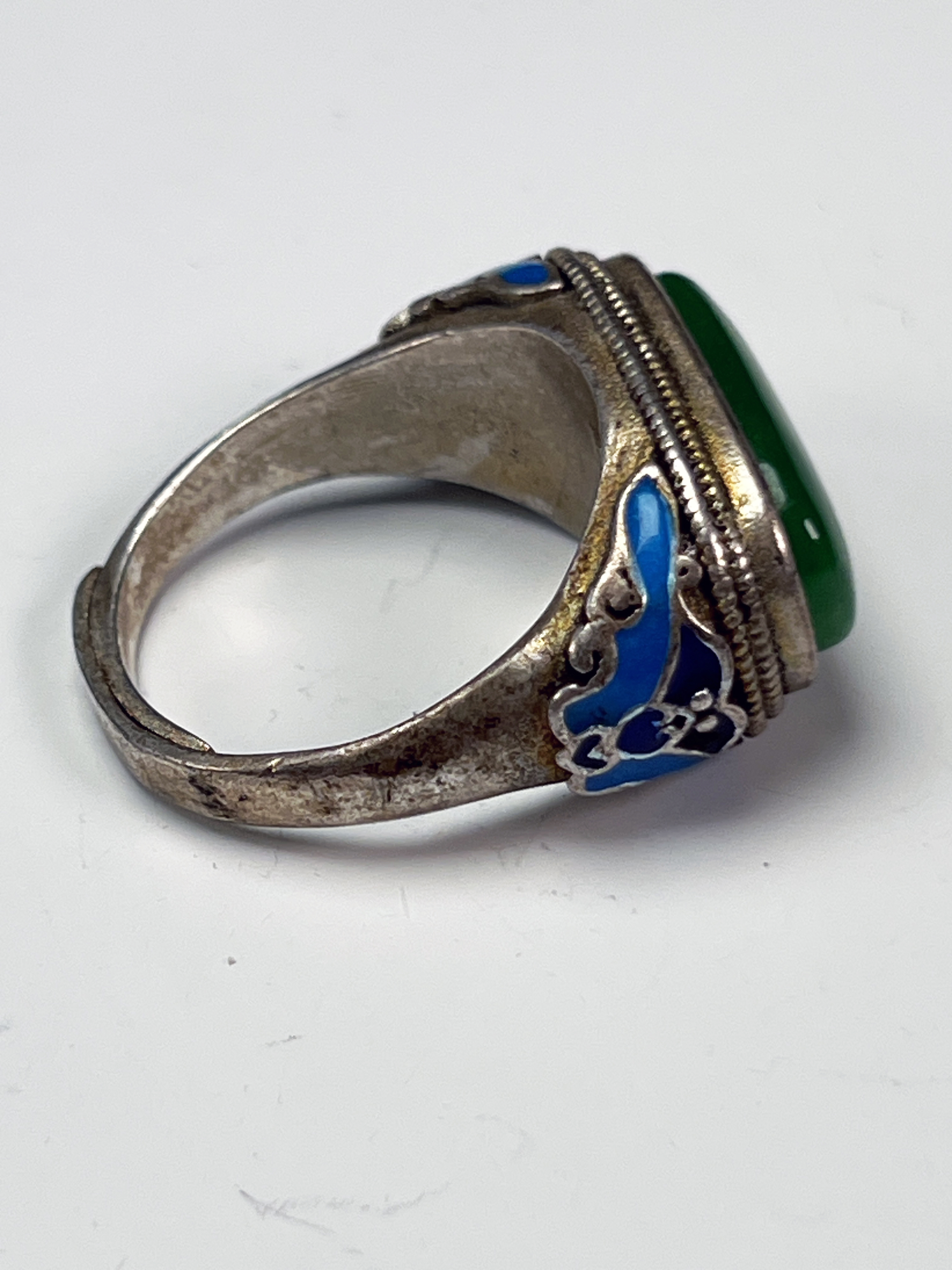 Silver-Color Jade Cabochon & Enamel Ring image 2