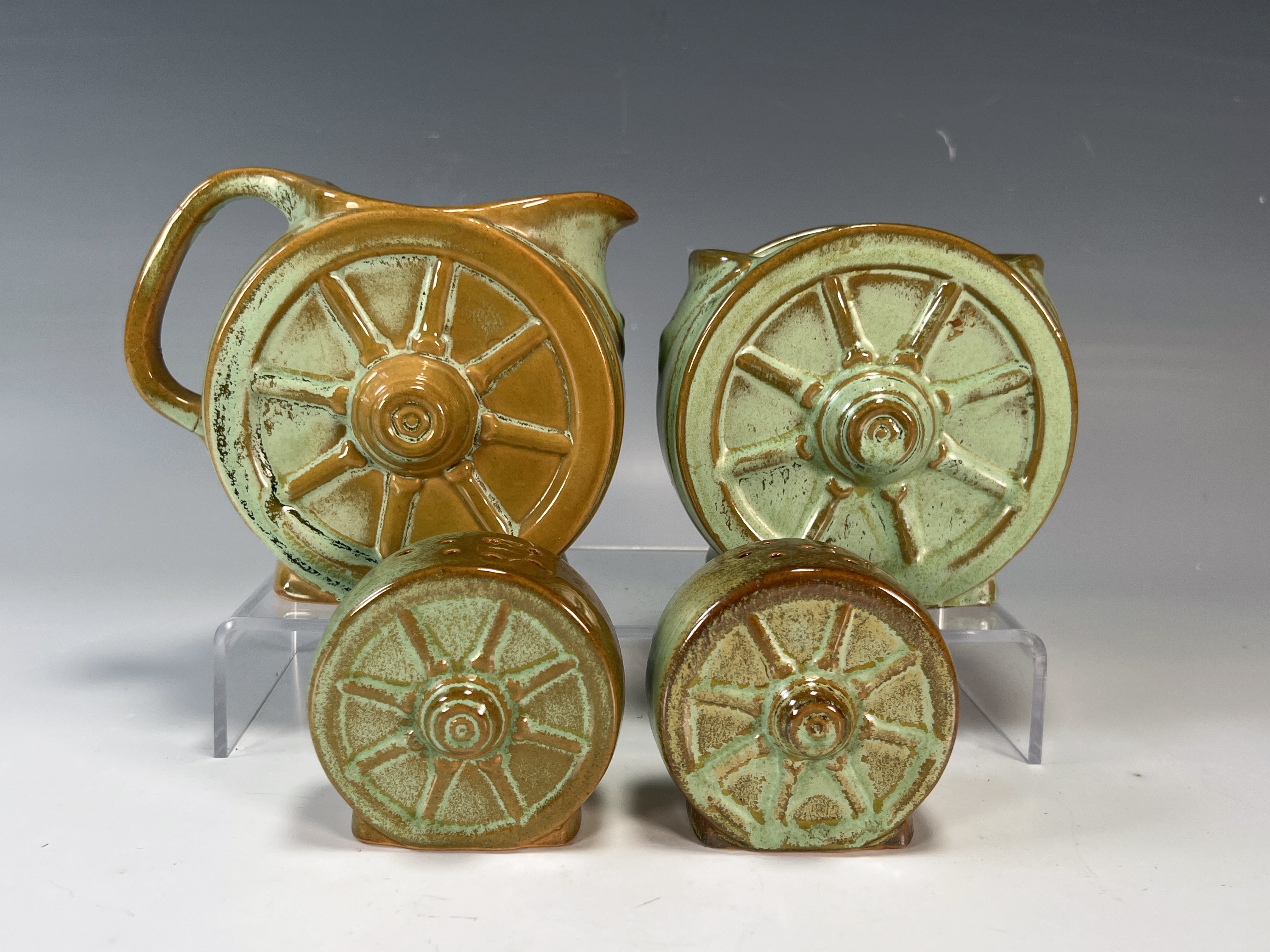 Frankoma Wagon Wheel Pottery Creamer, Sugar, Salt & Pepper image 2