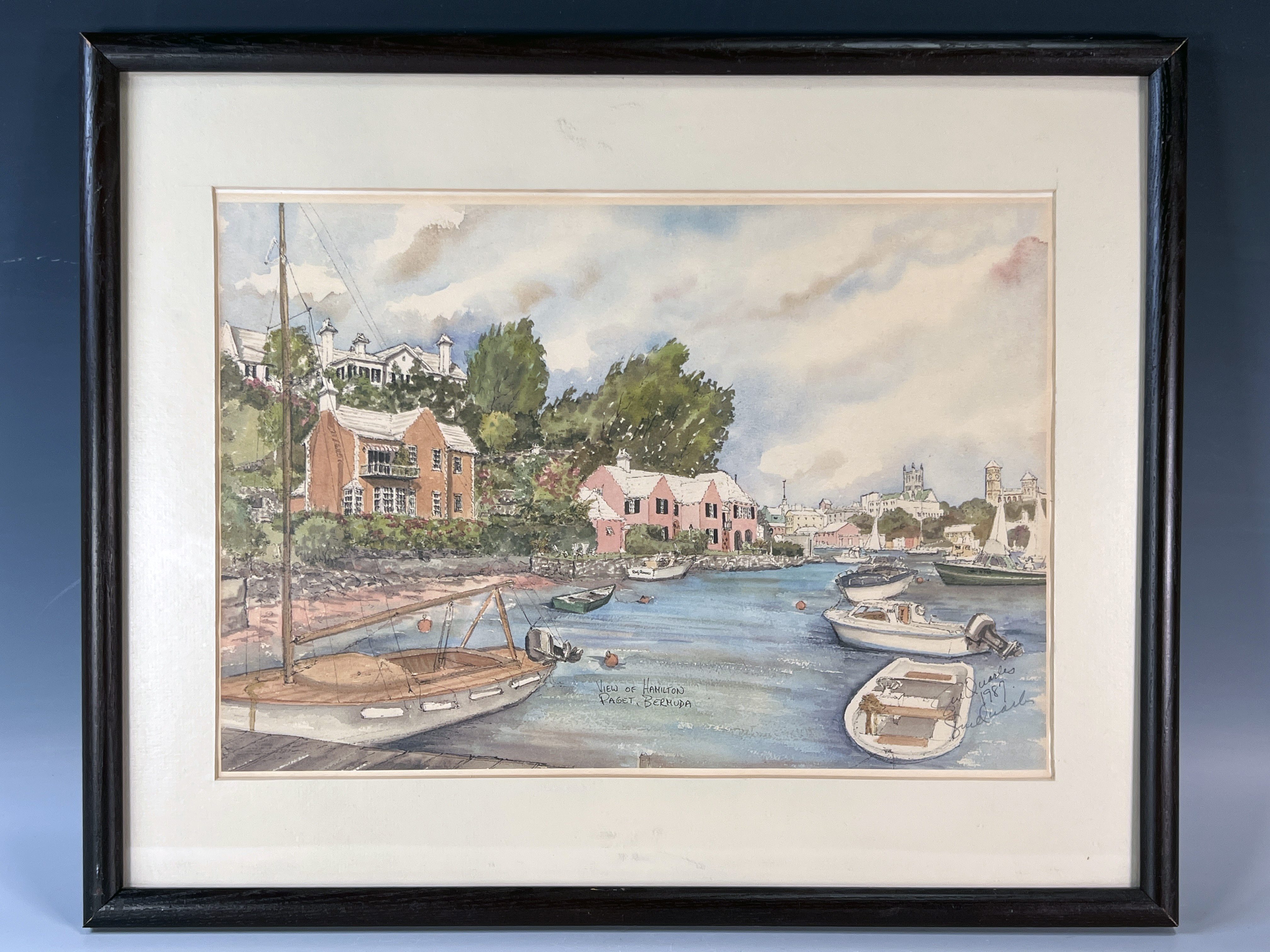 Watercolor View Of Hamilton Paget Bermuda Signed Dated image 1