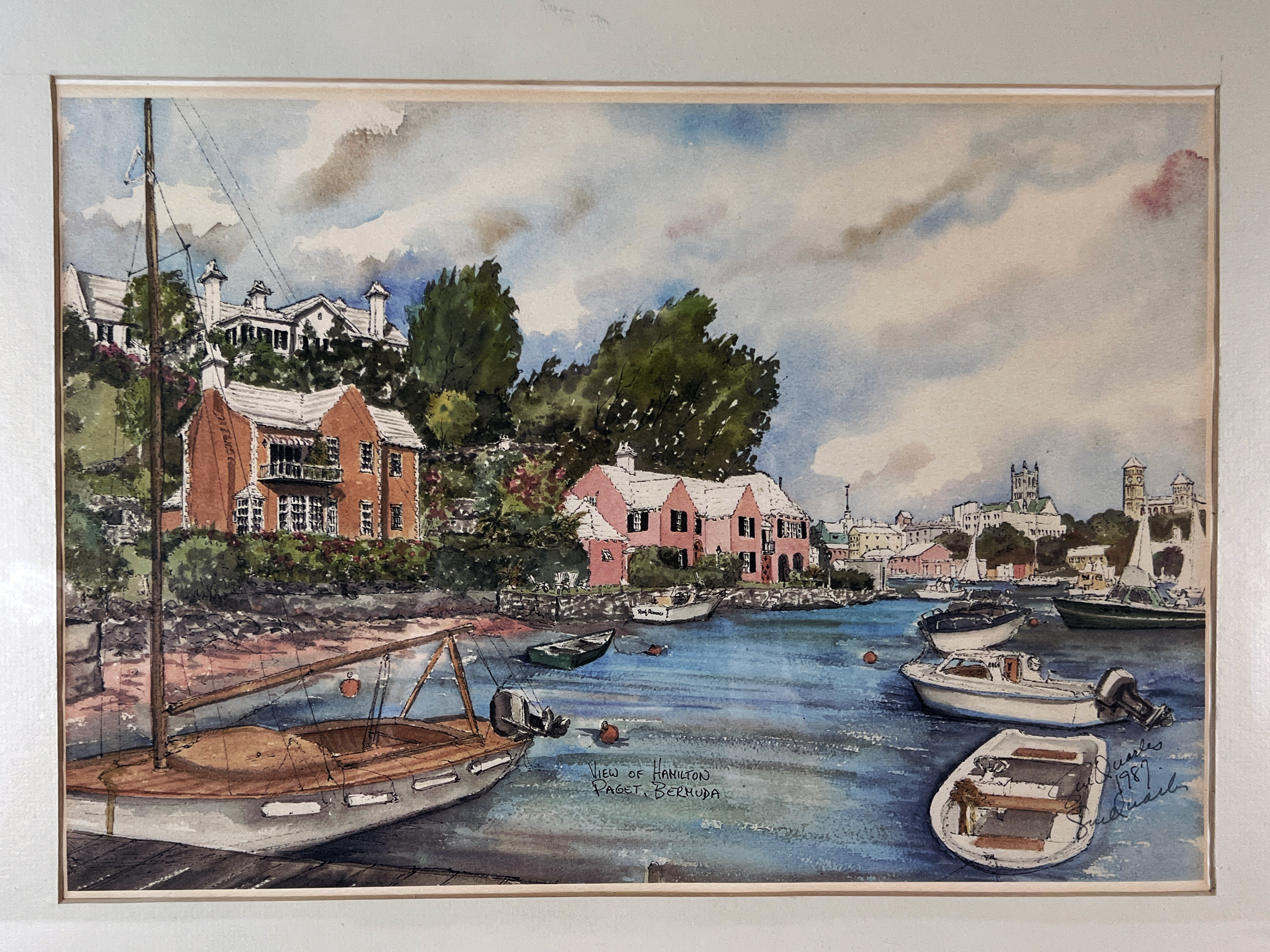 Watercolor View Of Hamilton Paget Bermuda Signed Dated image 2