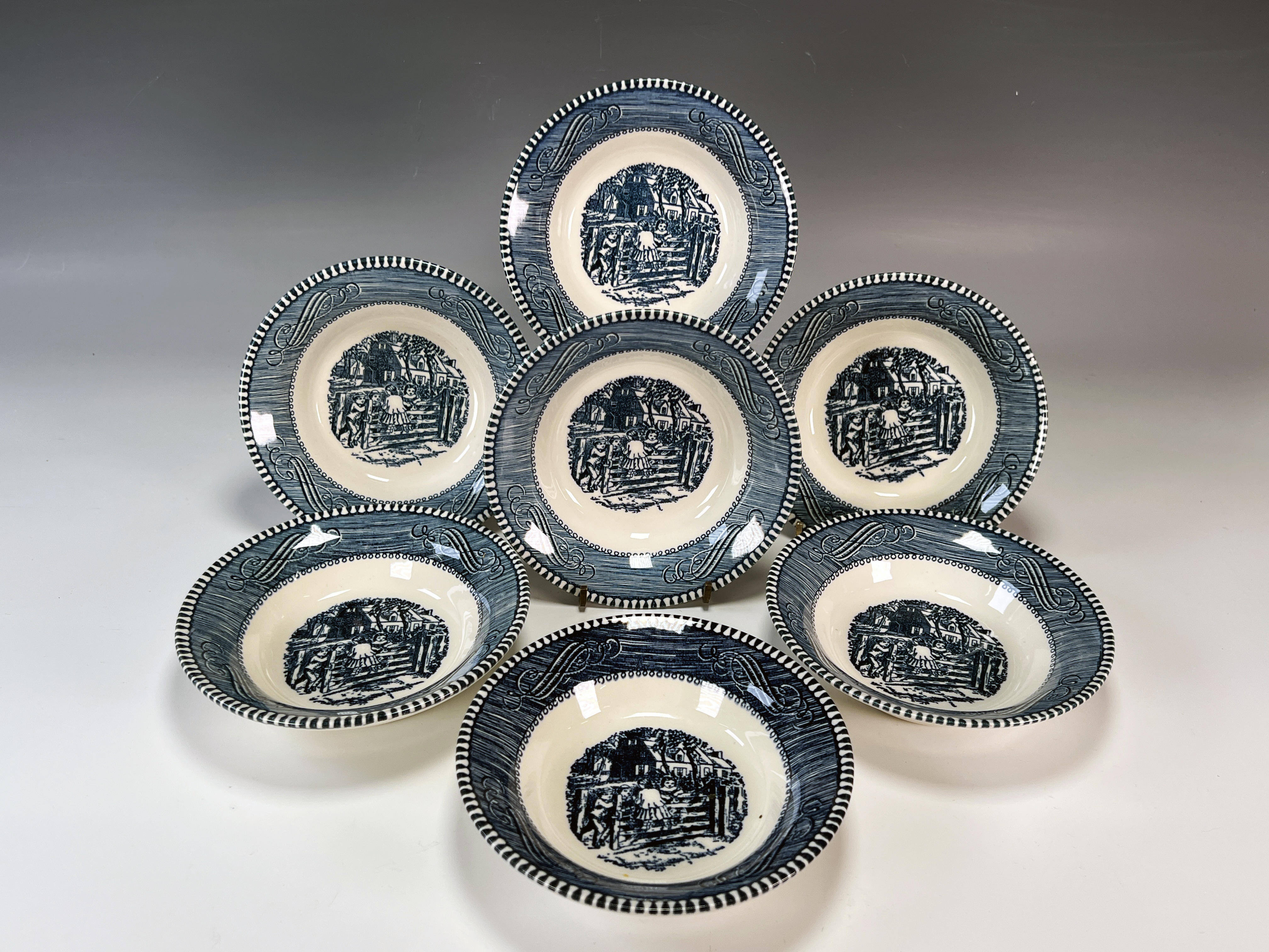 7 Blue & White Currier & Ives Sauce Bowls image 1