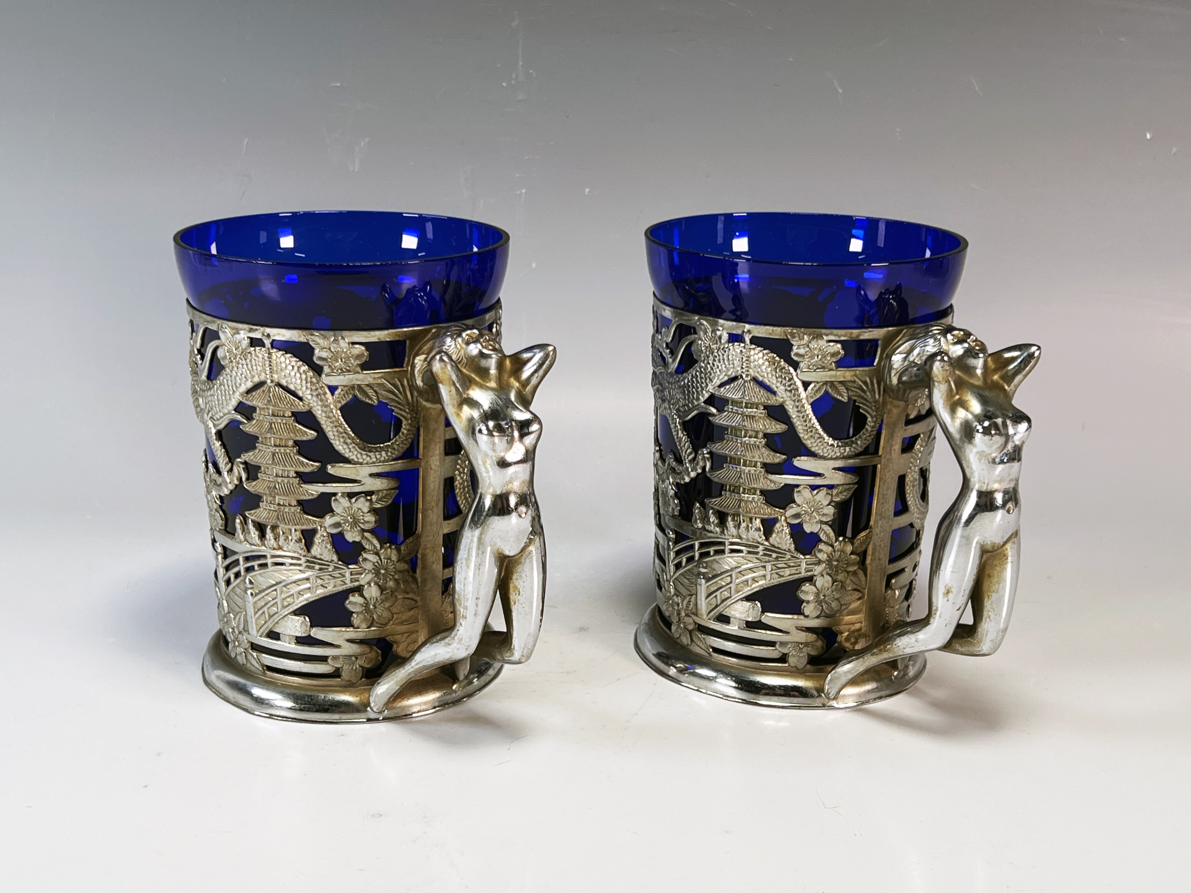 Set Of 2 Cobalt Blue Glass Tankard Mugs image 1