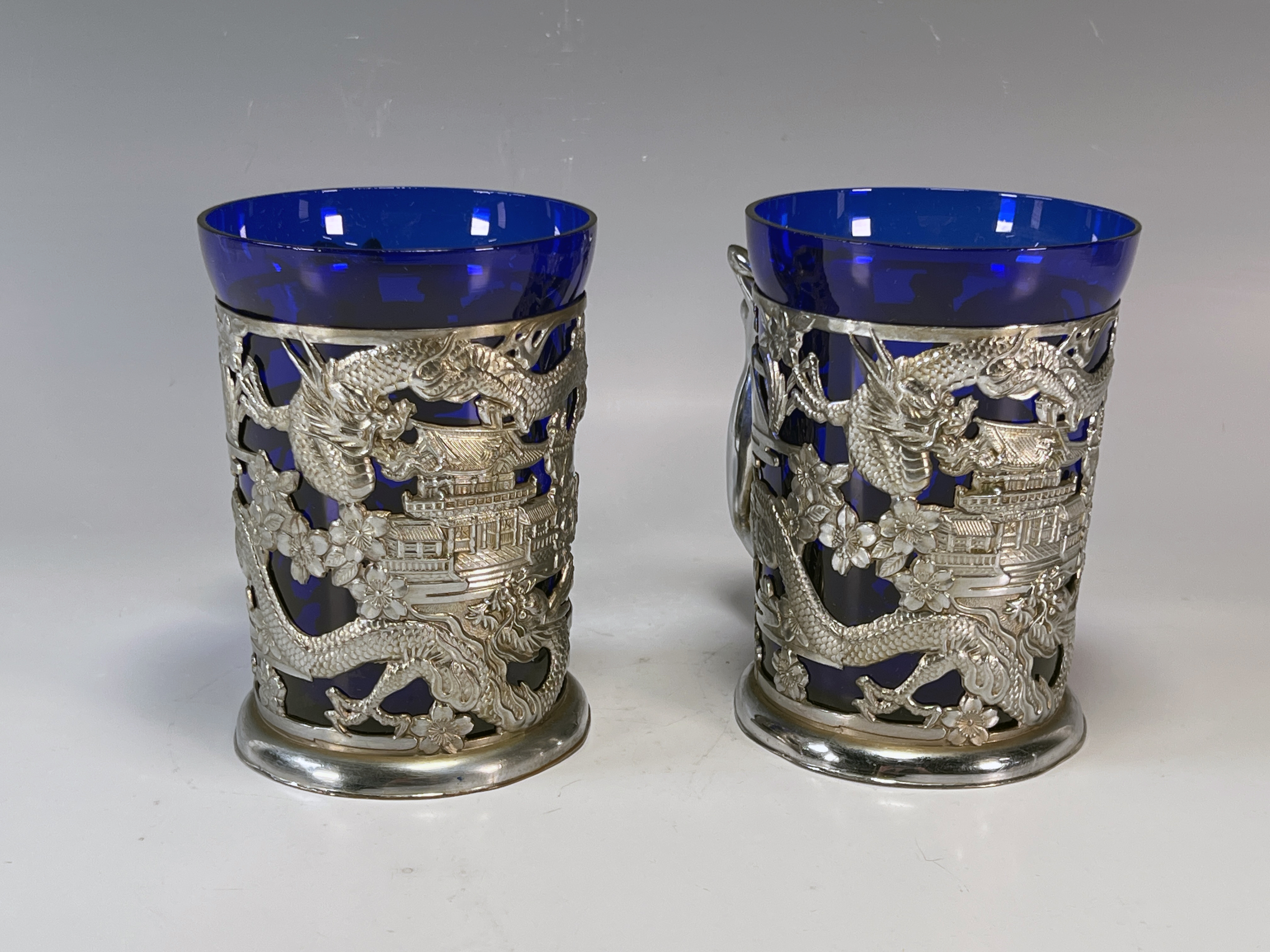 Set Of 2 Cobalt Blue Glass Tankard Mugs image 2