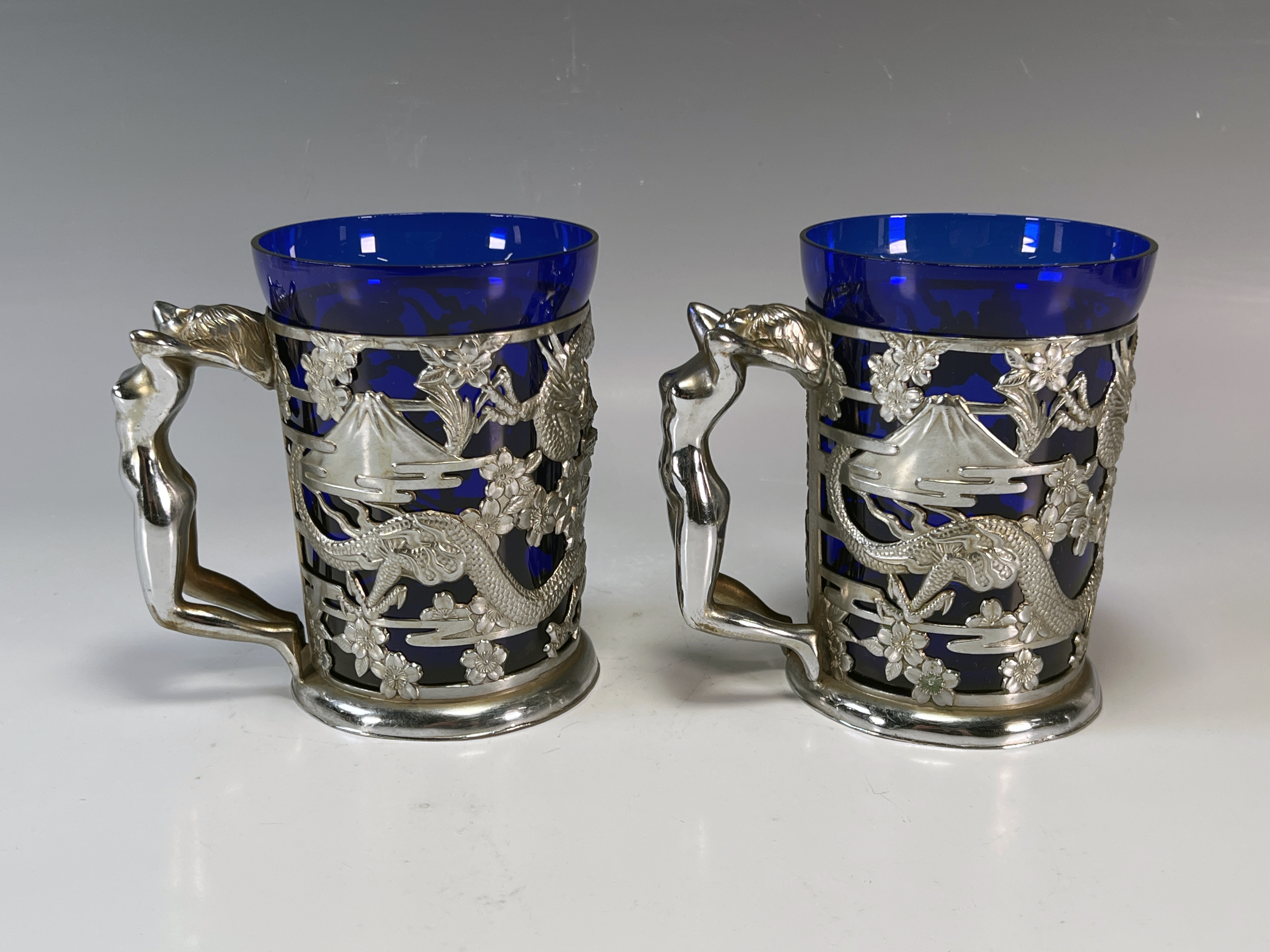 Set Of 2 Cobalt Blue Glass Tankard Mugs image 3