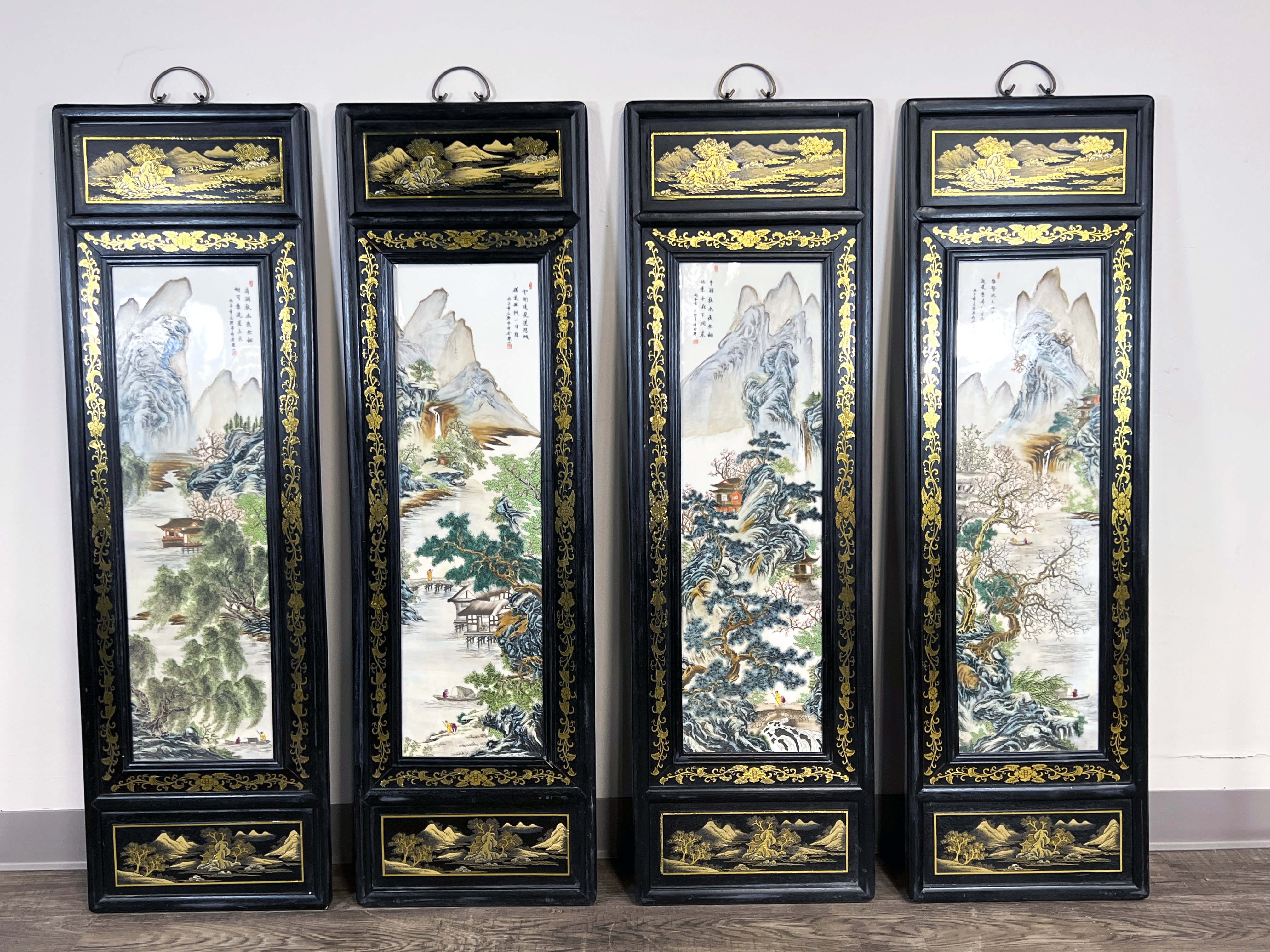 Chinese Gold-Accented Porcelain Landscape Panels image 1