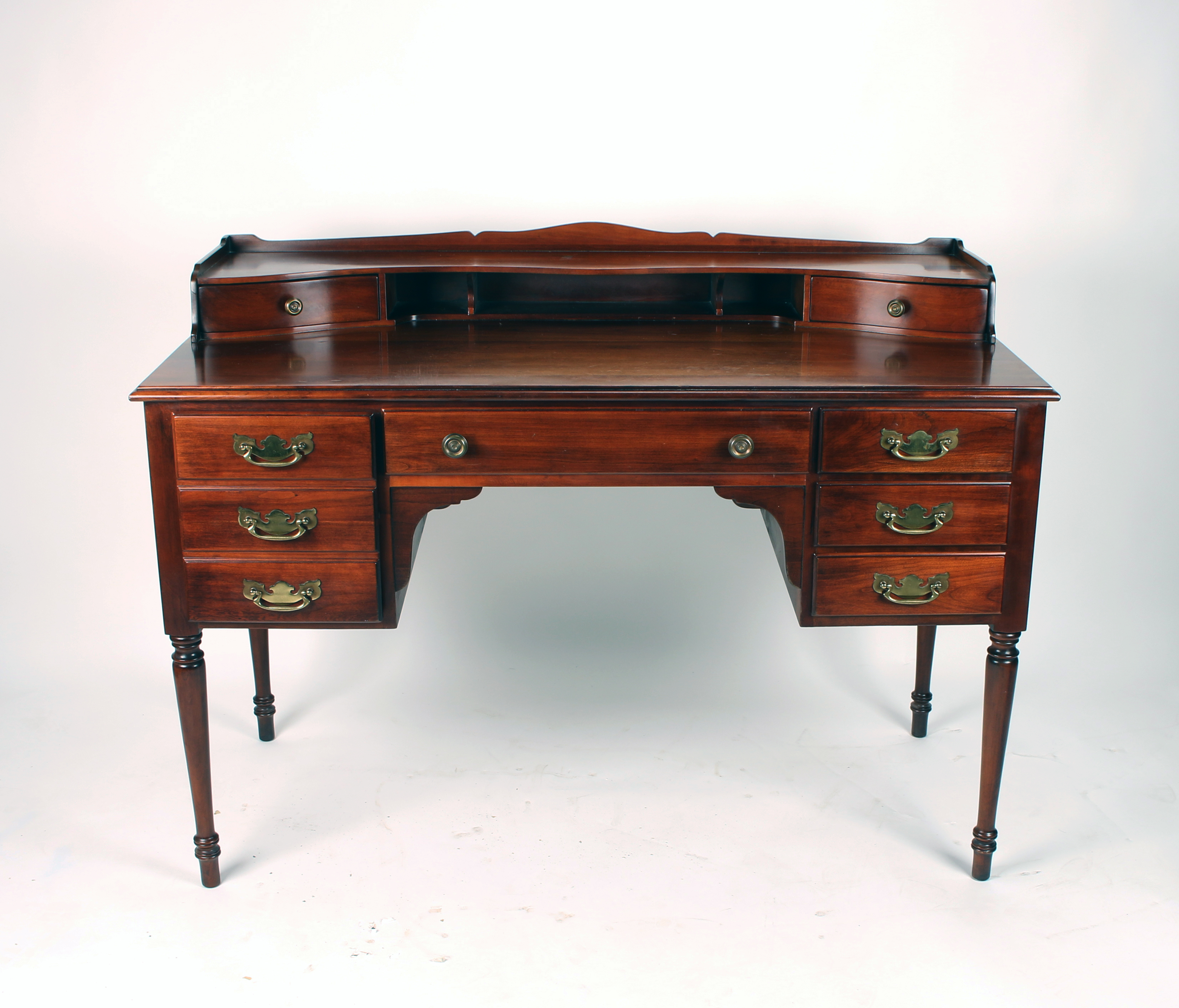 Elegant 1973 Old Towne Cherry Wood Desk With Brass Accents image 1