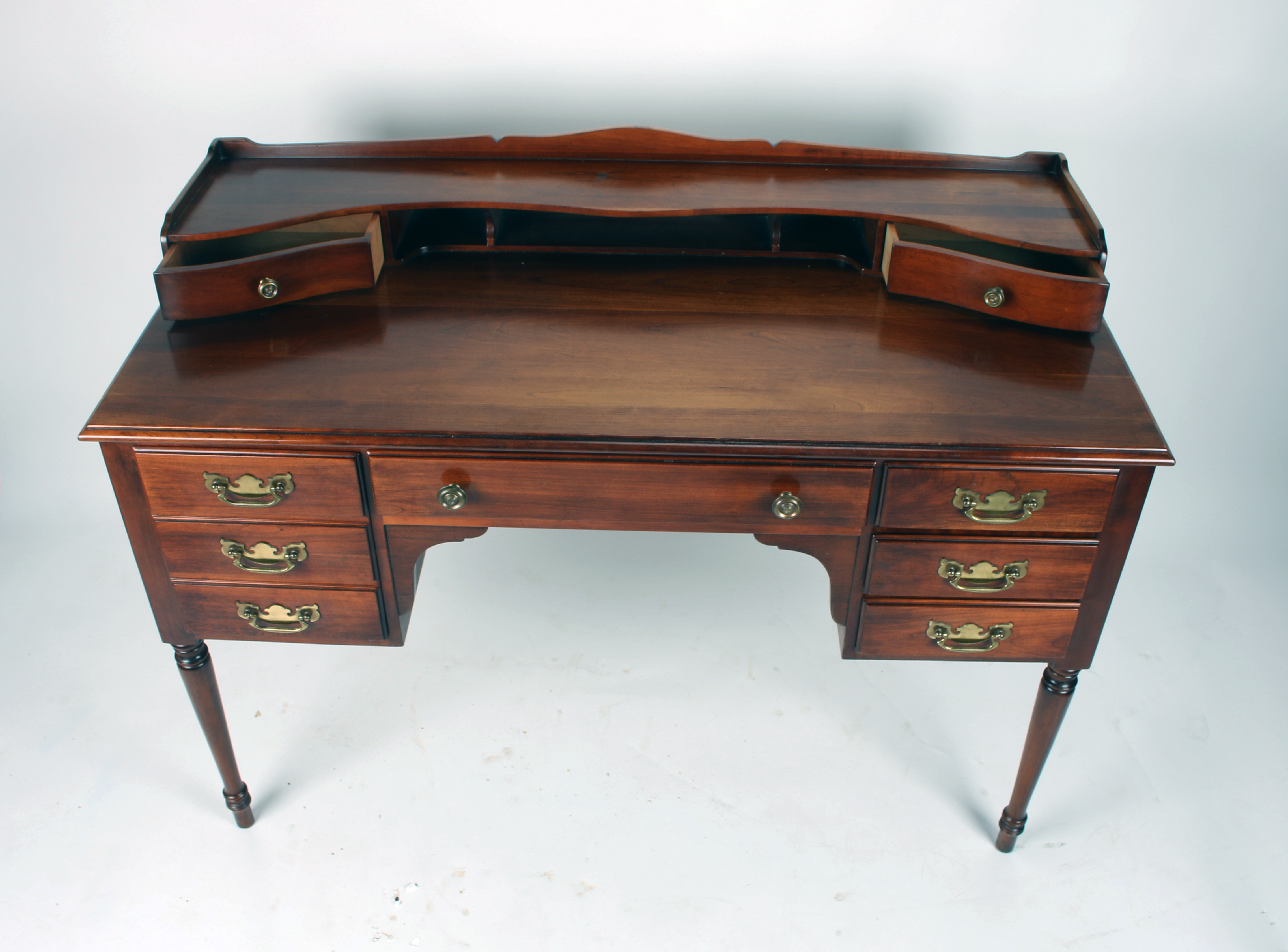 Elegant 1973 Old Towne Cherry Wood Desk With Brass Accents image 2