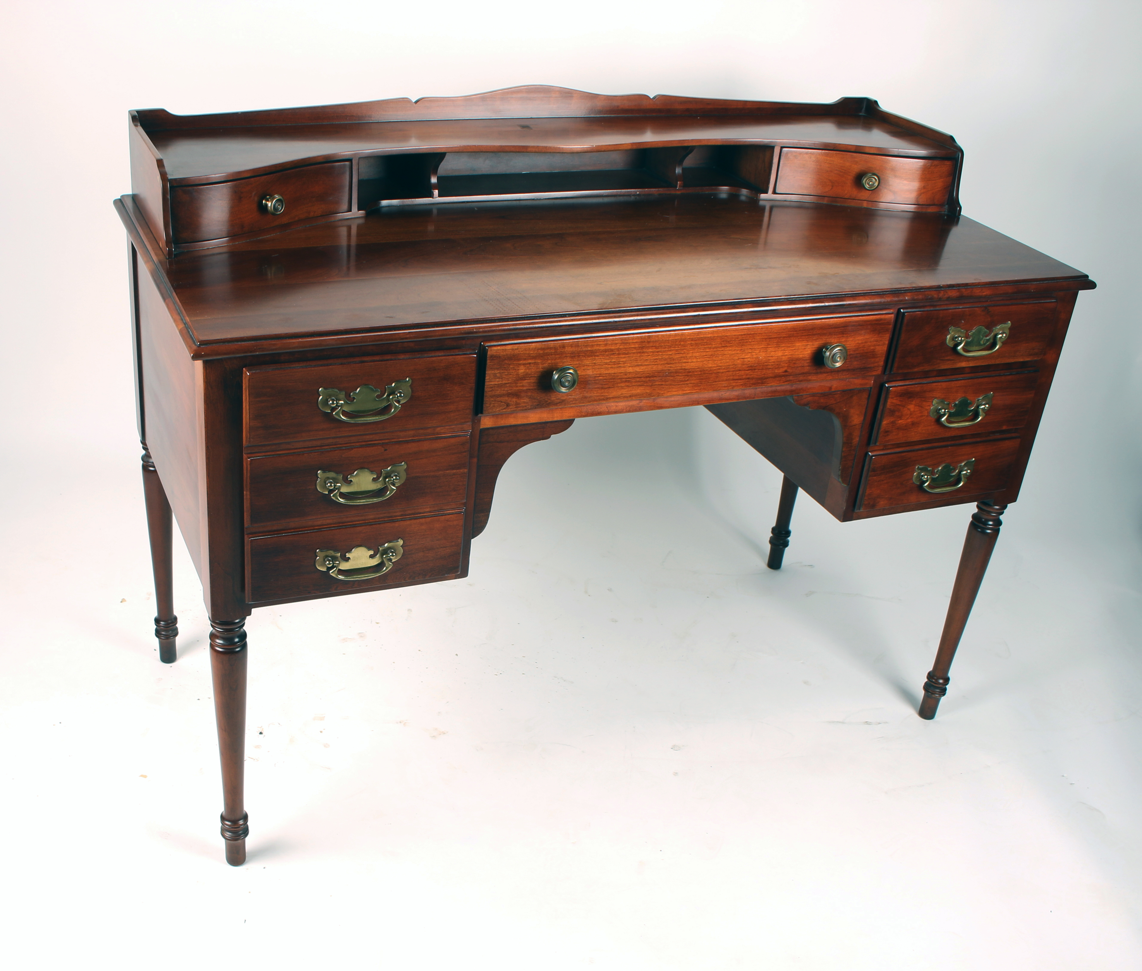 Elegant 1973 Old Towne Cherry Wood Desk With Brass Accents image 3