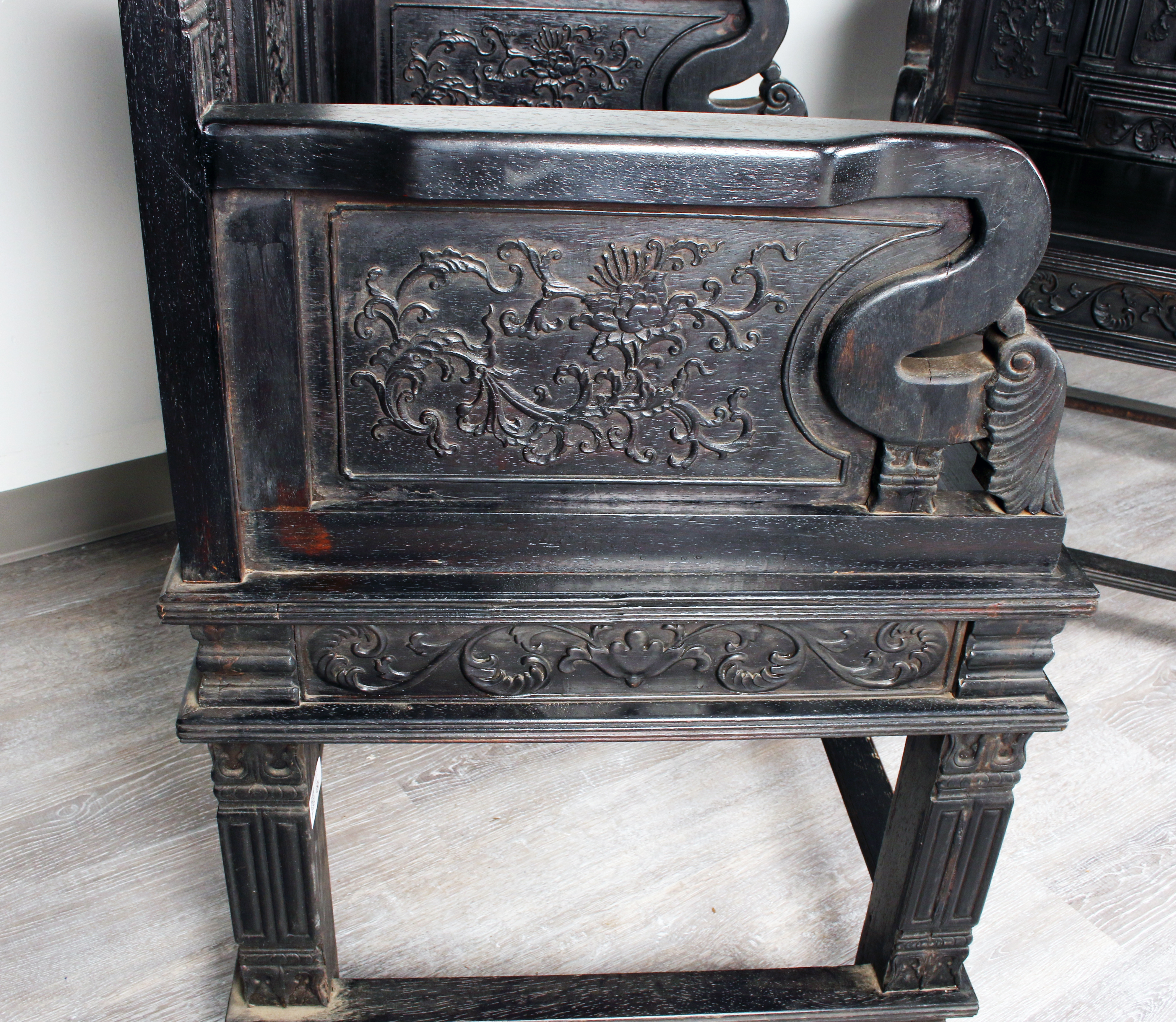 Pair Of Opulent Zitan Chinese Carved Throne Chairs image 5